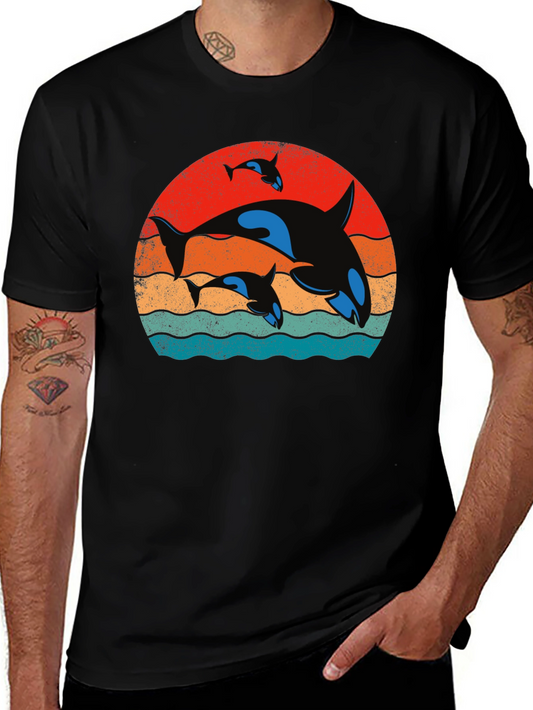 Orca Family Sunset T-Shirt - Black Cotton Tee