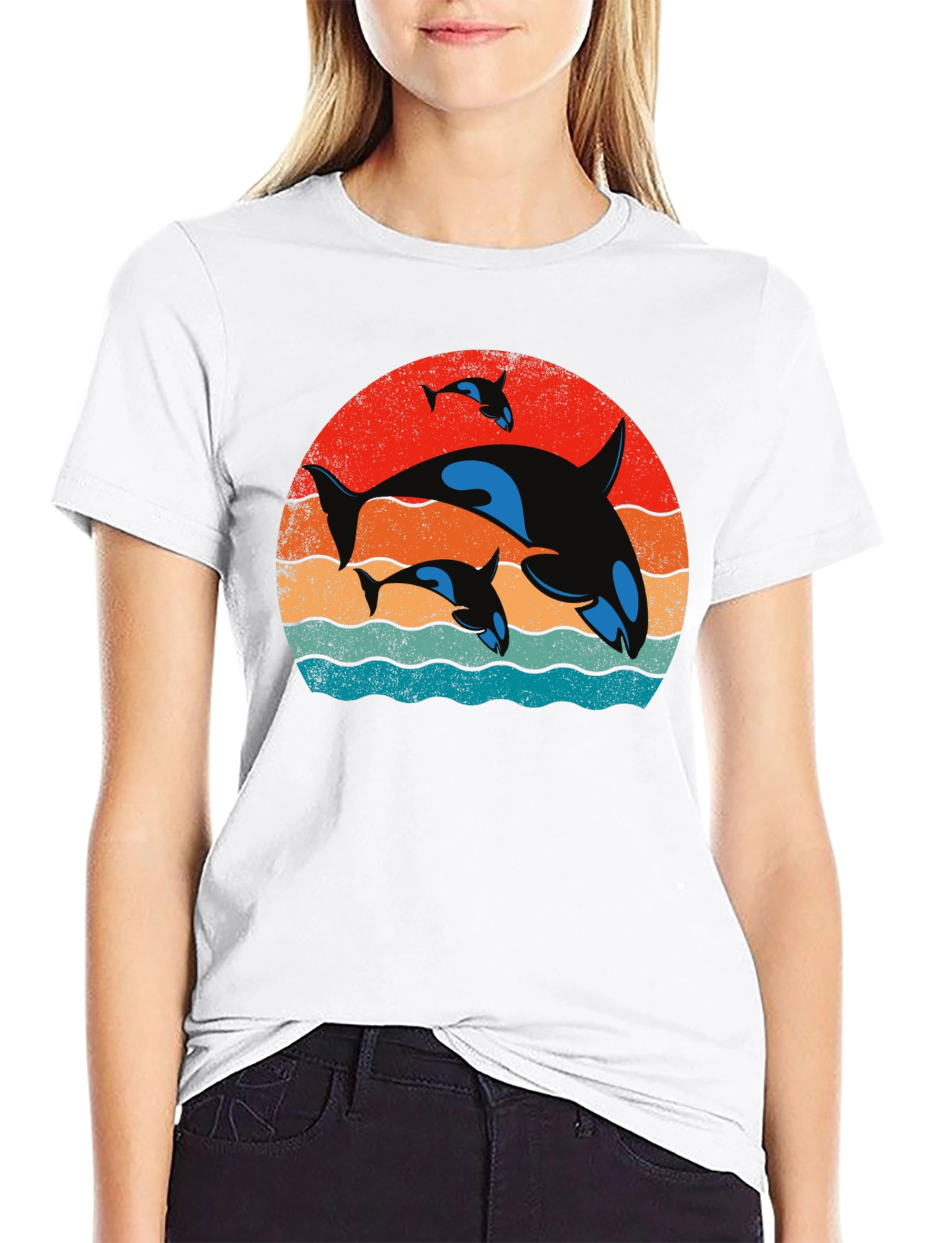 Orca Family Sunset T-Shirt - Black Cotton Tee
