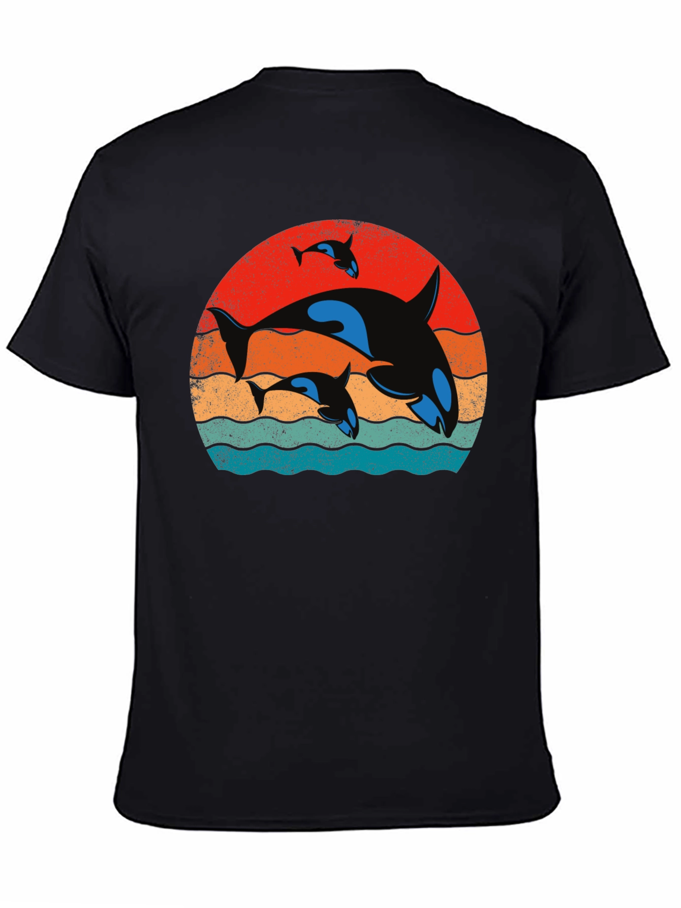 Orca Family Sunset T-Shirt - Black Cotton Tee