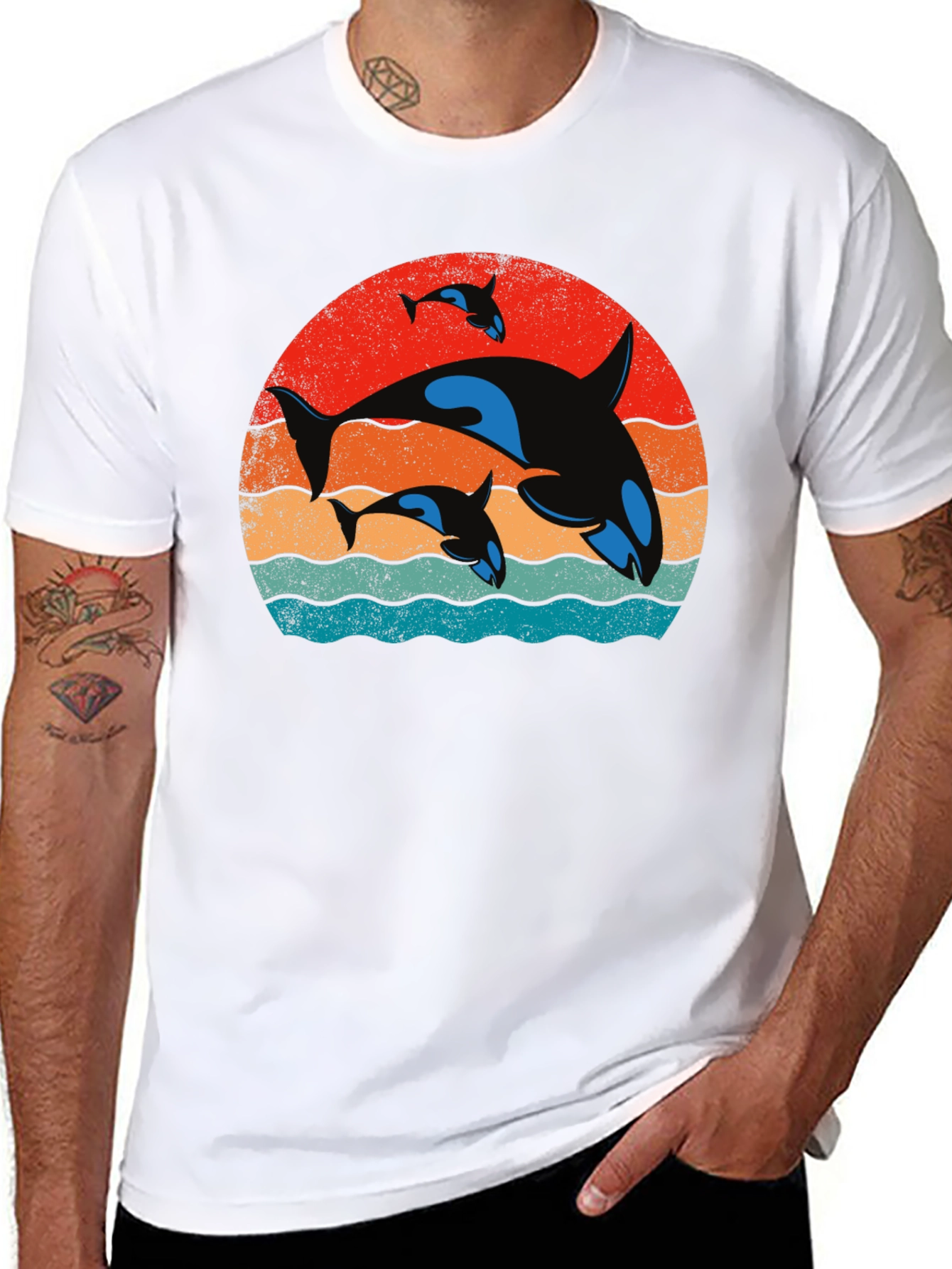 Orca Family Sunset T-Shirt - Black Cotton Tee