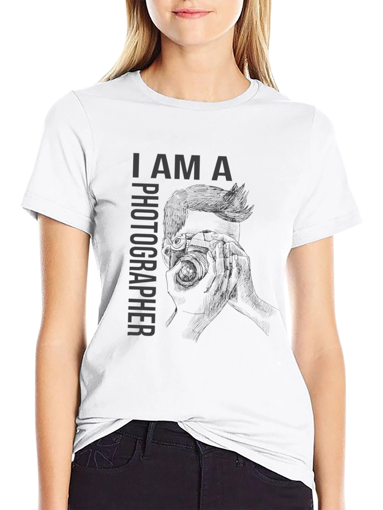 I Am A Photographer Graphic Print Black T-Shirt
