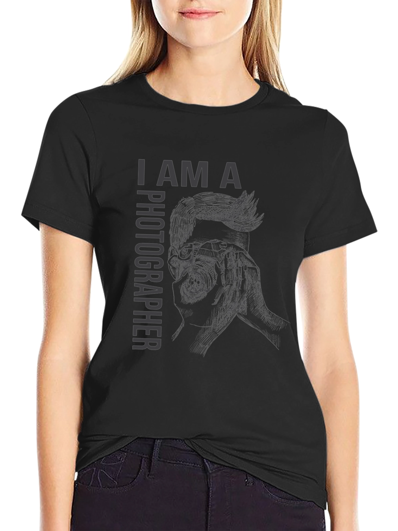I Am A Photographer Graphic Print Black T-Shirt