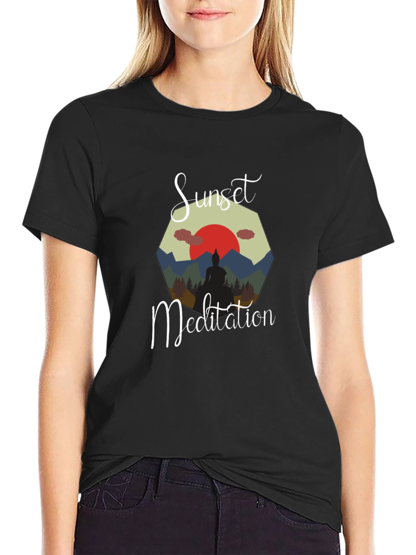 Sunset Meditation Black T-Shirt