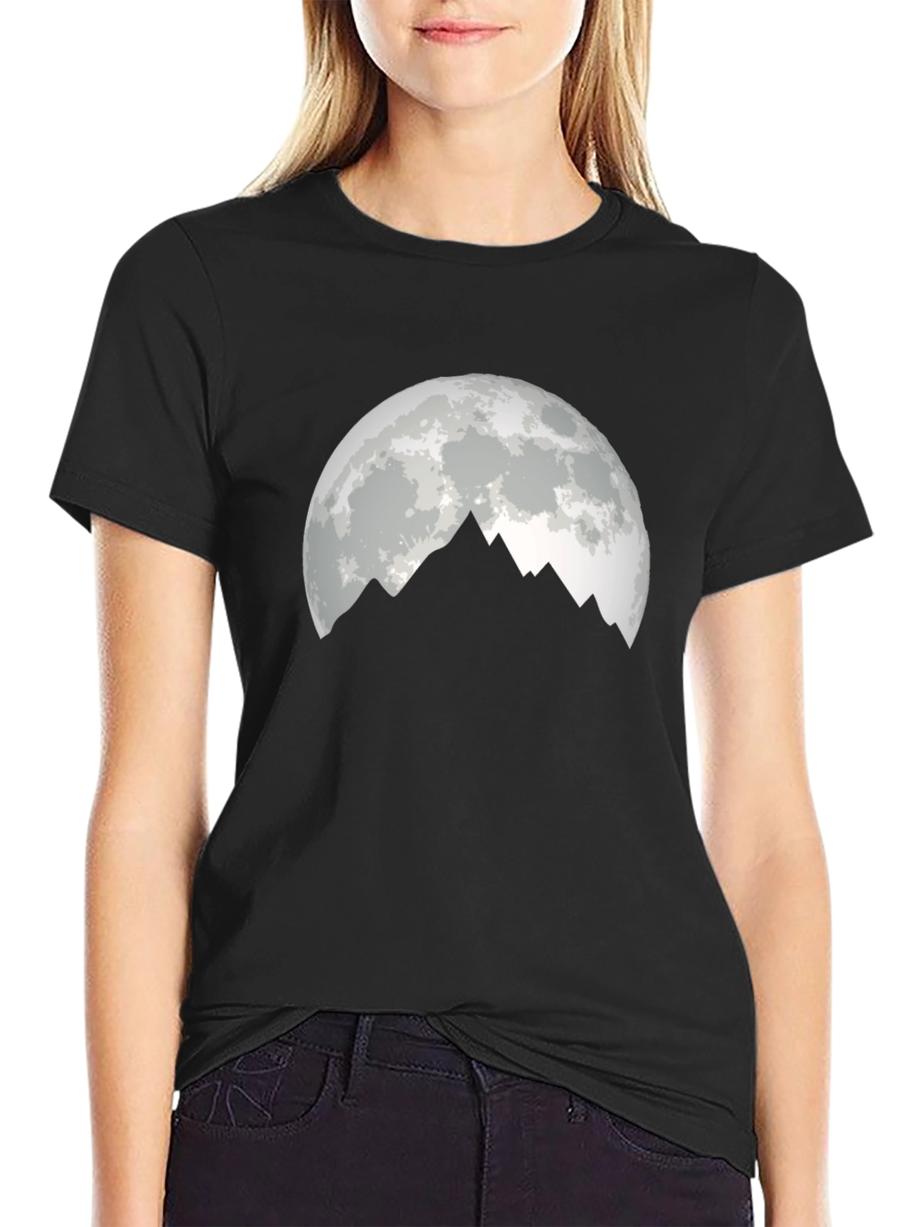 Moonlit Mountain Graphic Tee - Black Cotton Blend