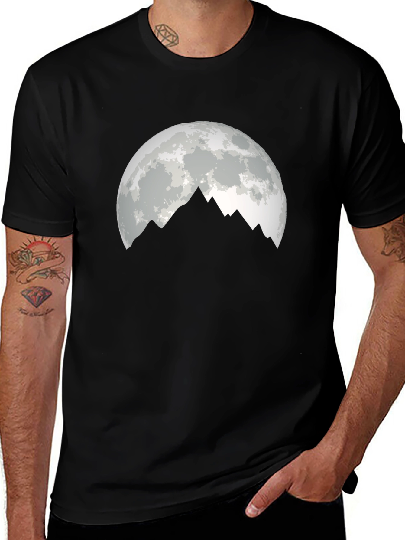 Moonlit Mountain Graphic Tee - Black Cotton Blend