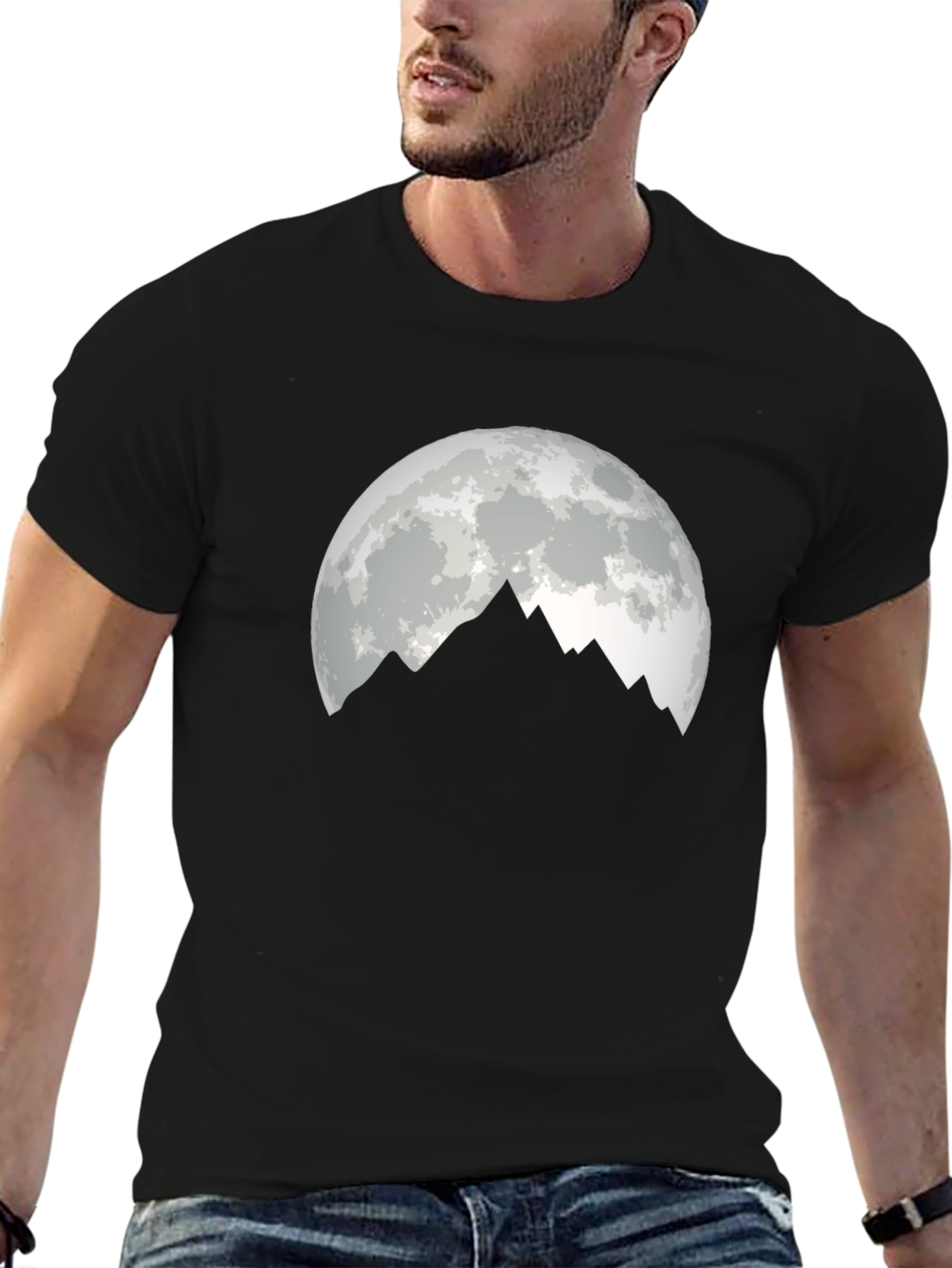 Moonlit Mountain Graphic Tee - Black Cotton Blend