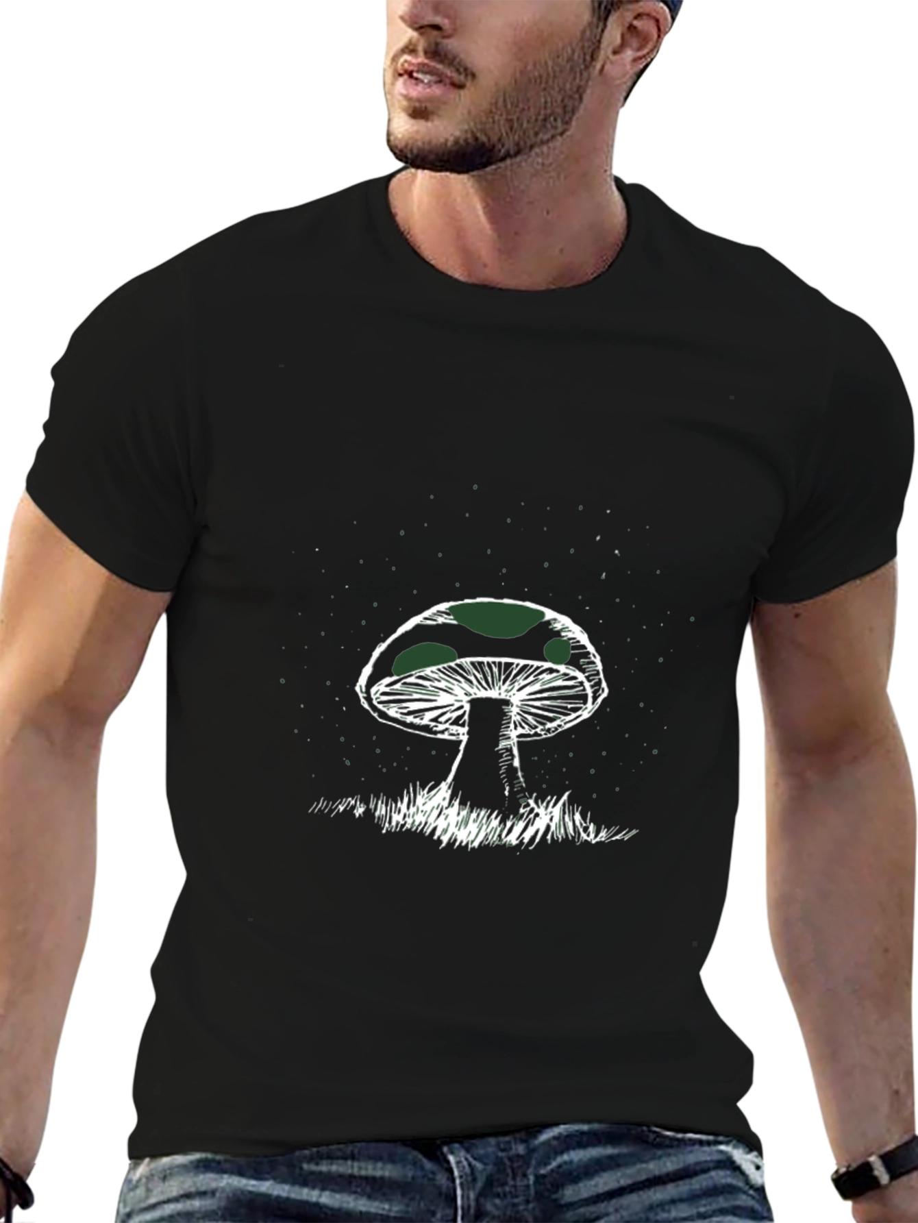 Mushroom Graphic Tee - Black Cotton T-Shirt