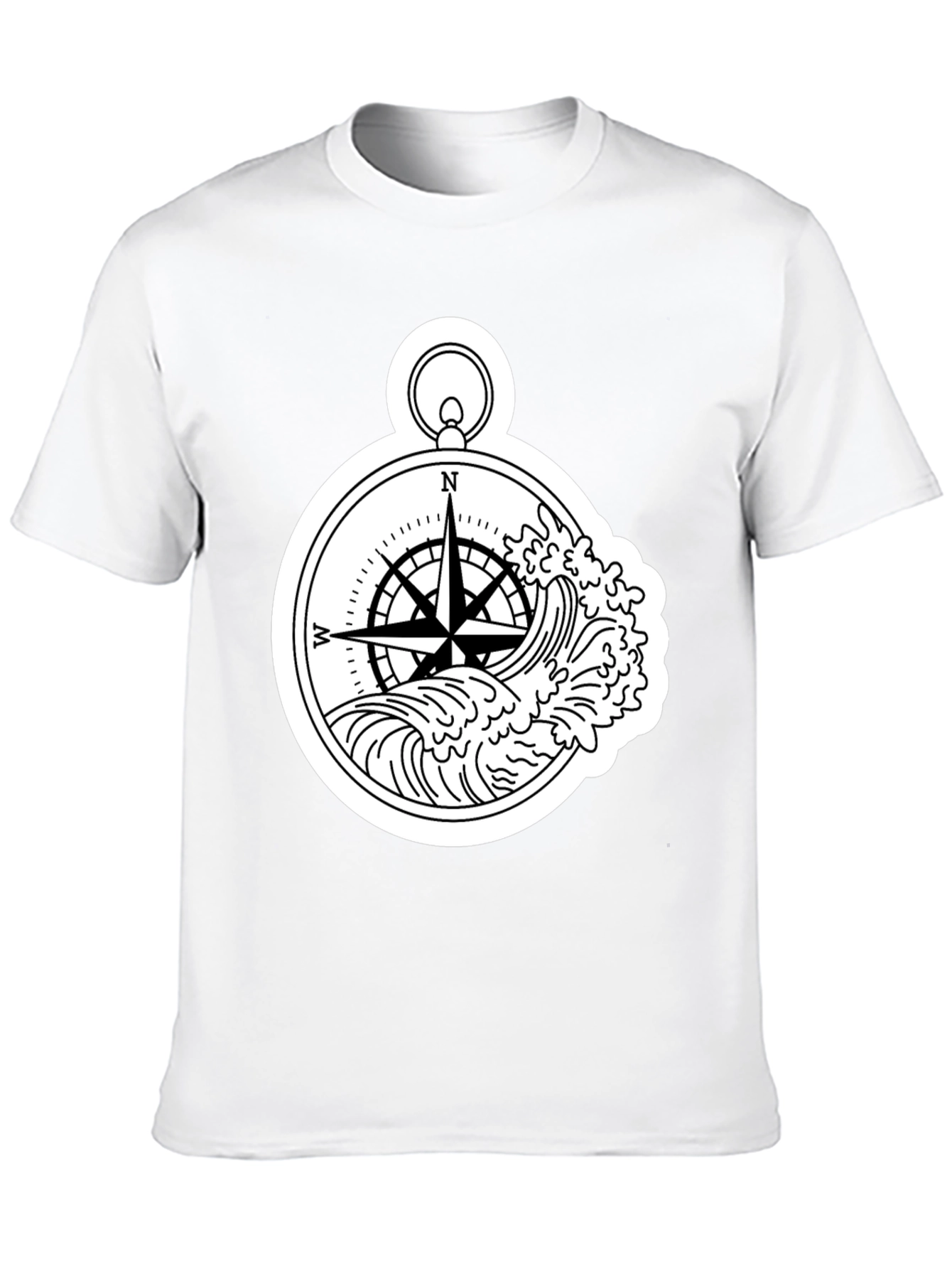 Nautical Compass Wave Graphic T-Shirt - Black