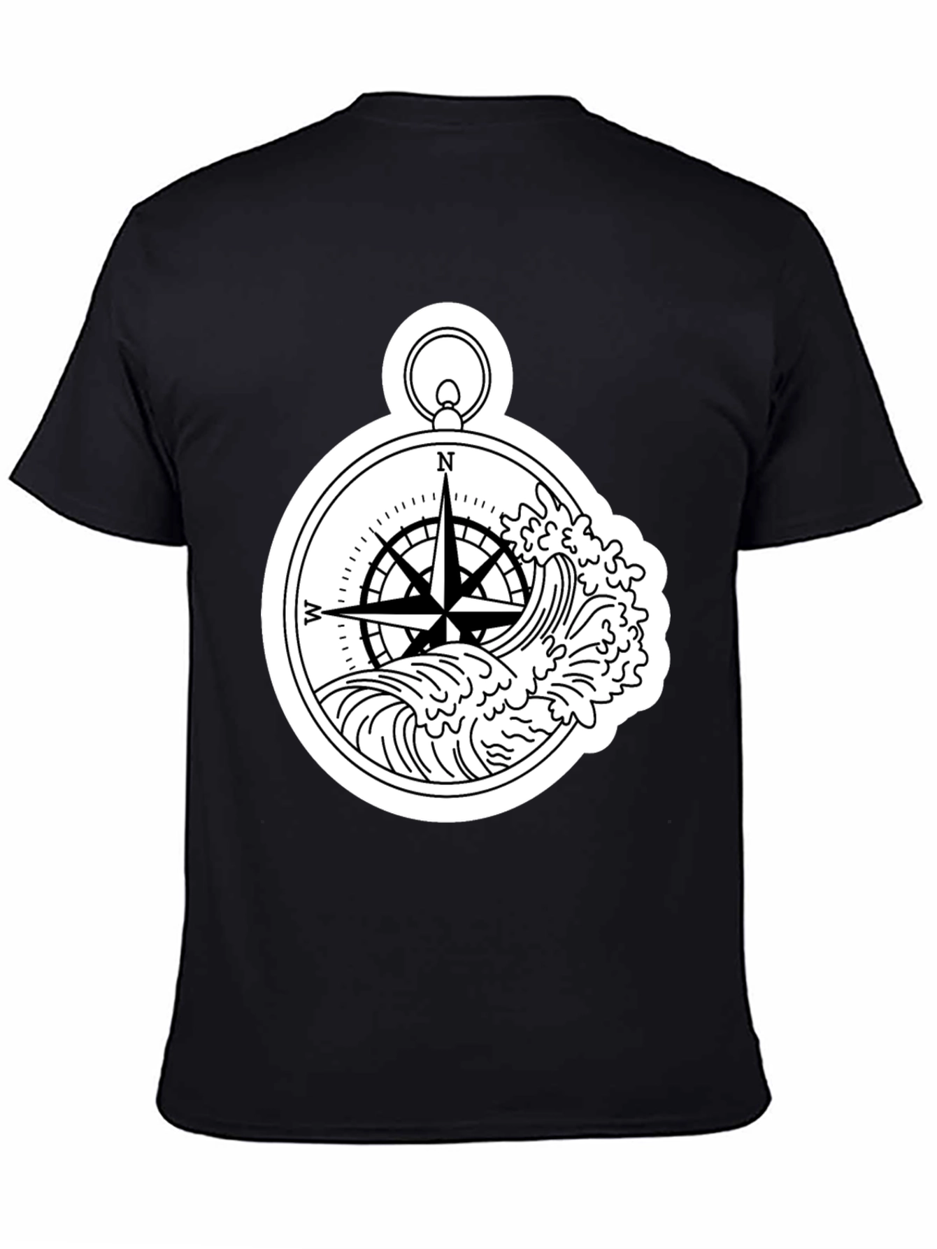 Nautical Compass Wave Graphic T-Shirt - Black