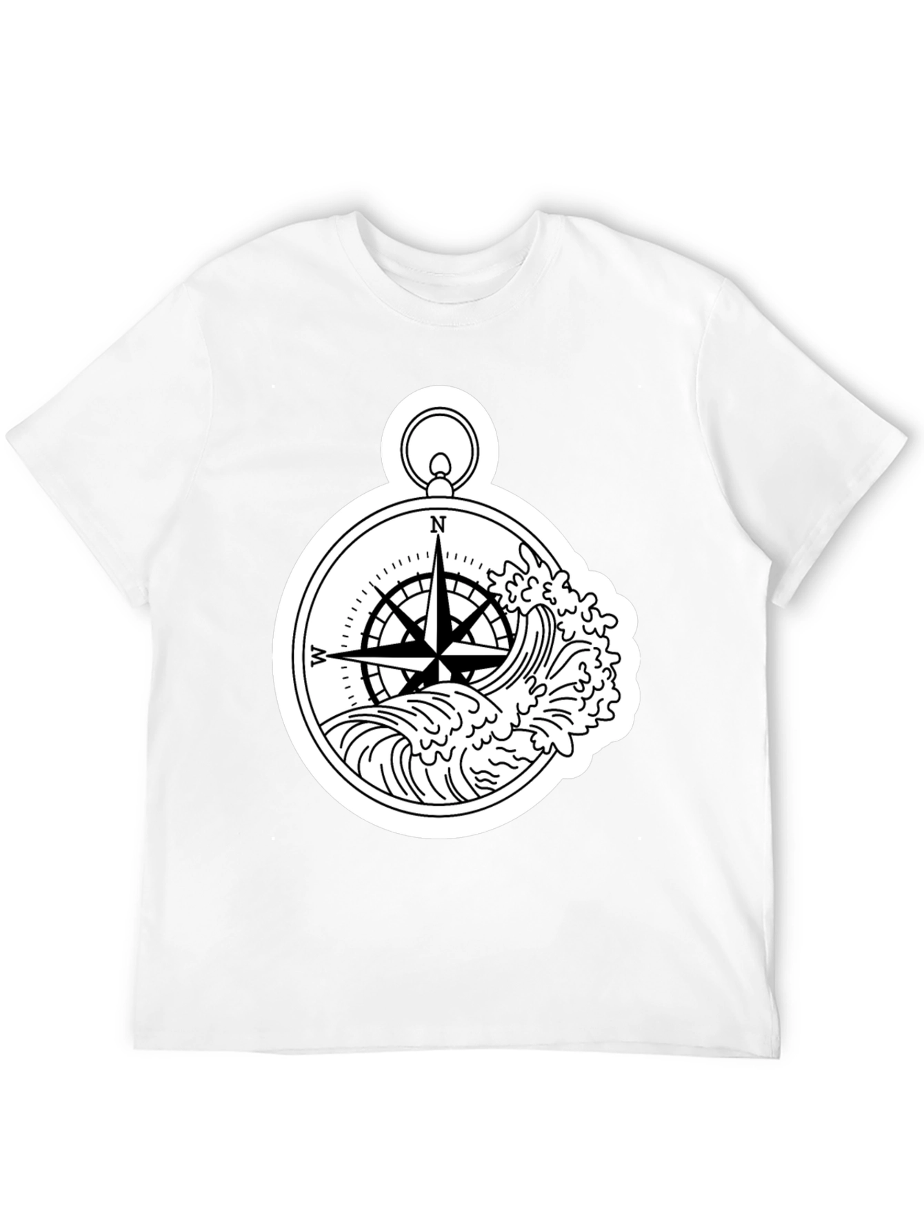 Nautical Compass Wave Graphic T-Shirt - Black