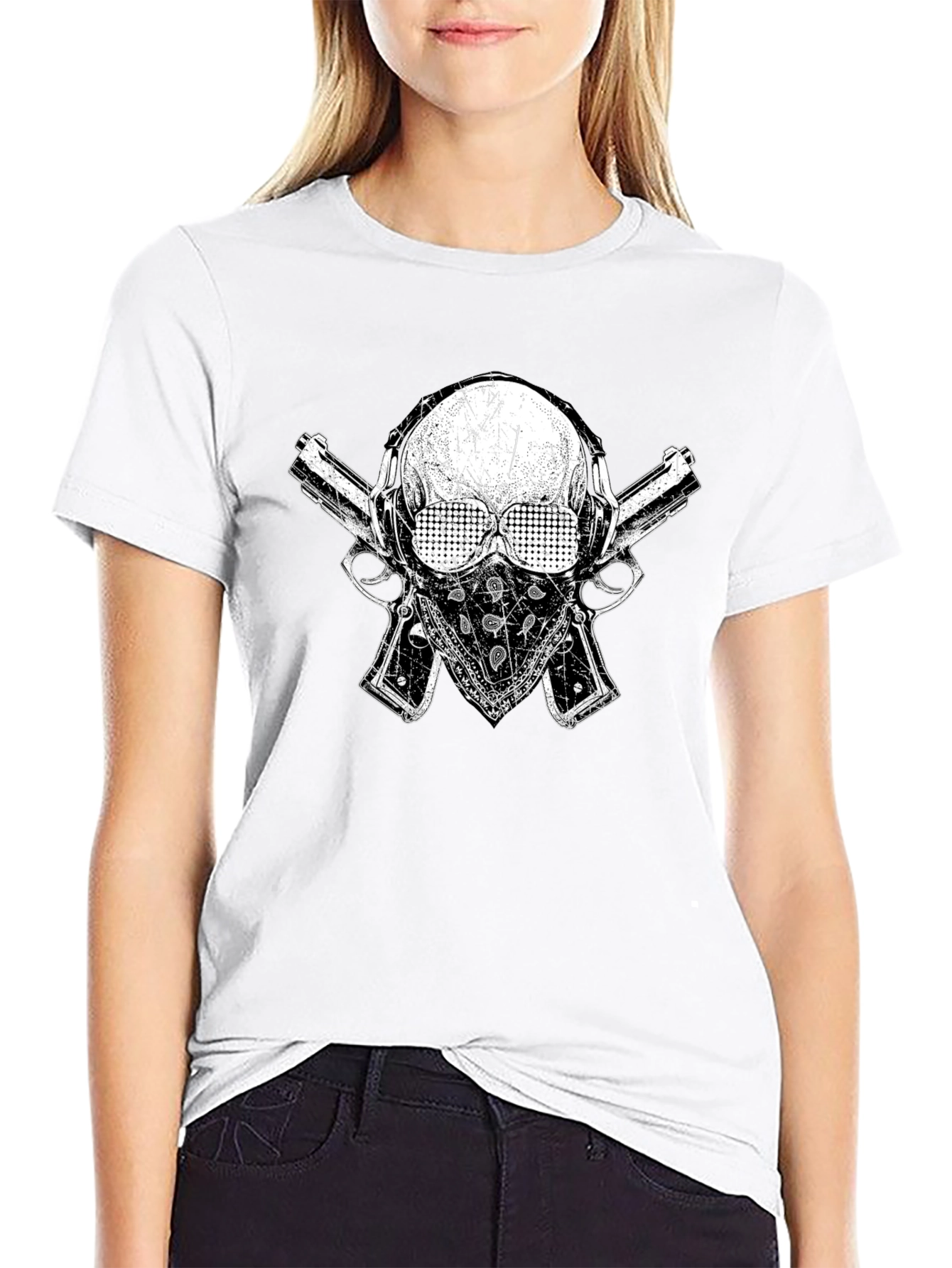 Skull Guns Bandana Black Graphic T-Shirt