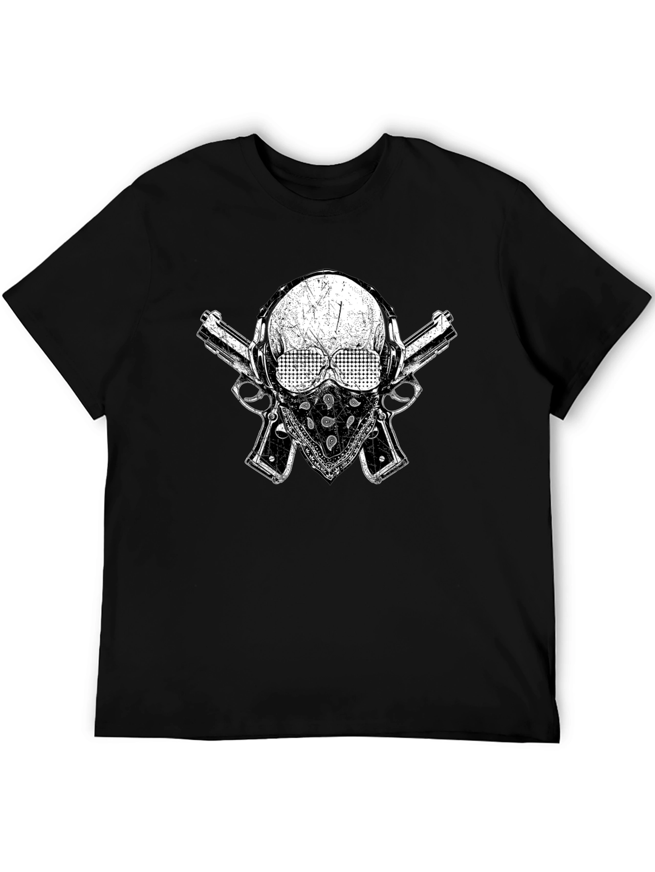 Skull Guns Bandana Black Graphic T-Shirt
