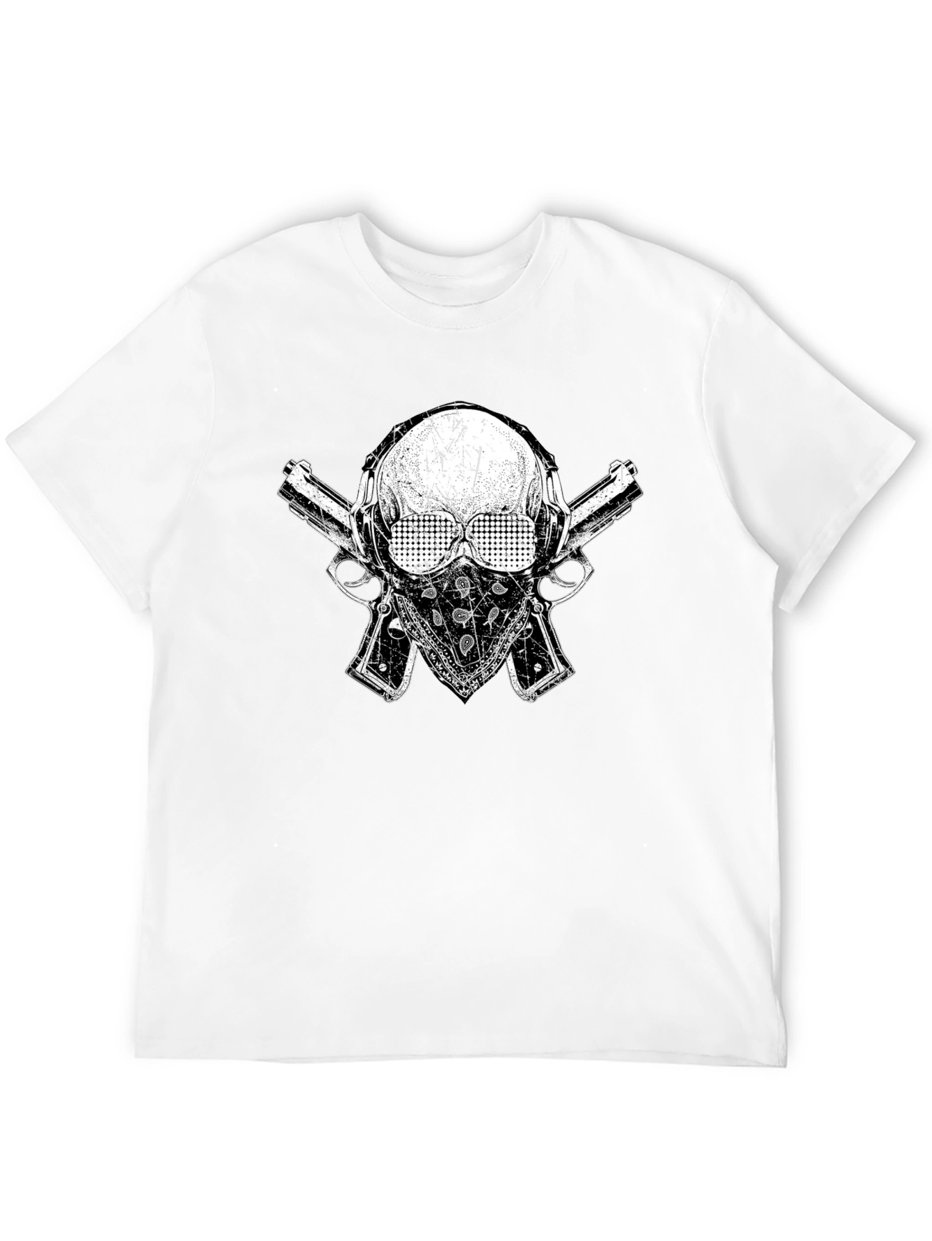 Skull Guns Bandana Black Graphic T-Shirt