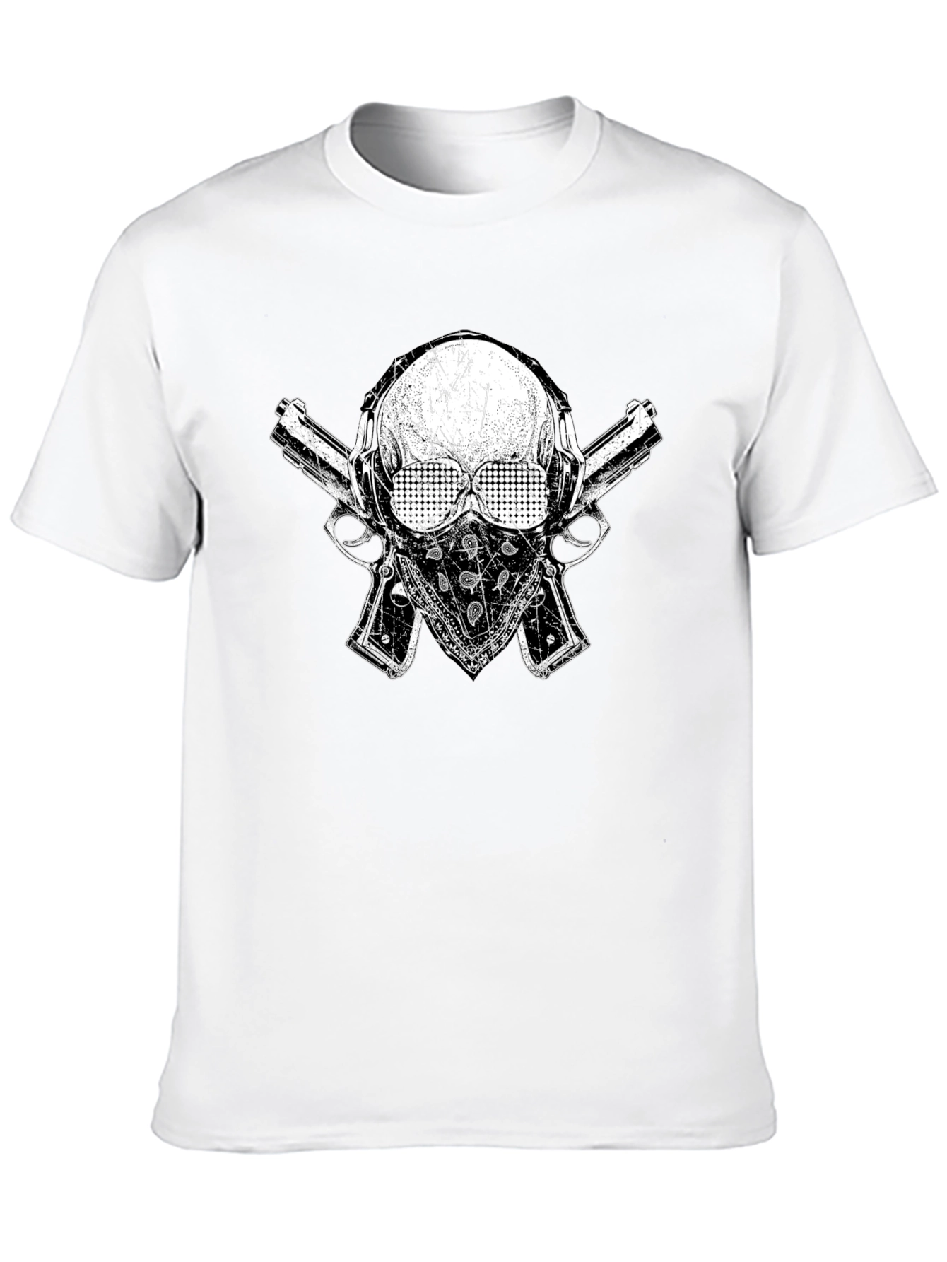 Skull Guns Bandana Black Graphic T-Shirt