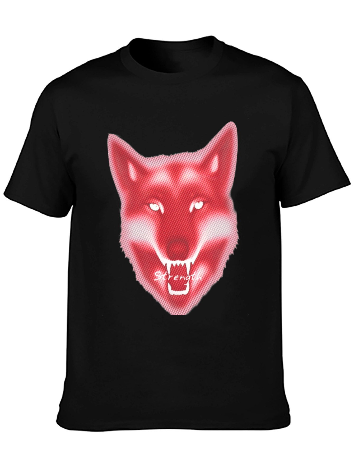 Mens Black T-Shirt - Red Wolf Graphic - Strength