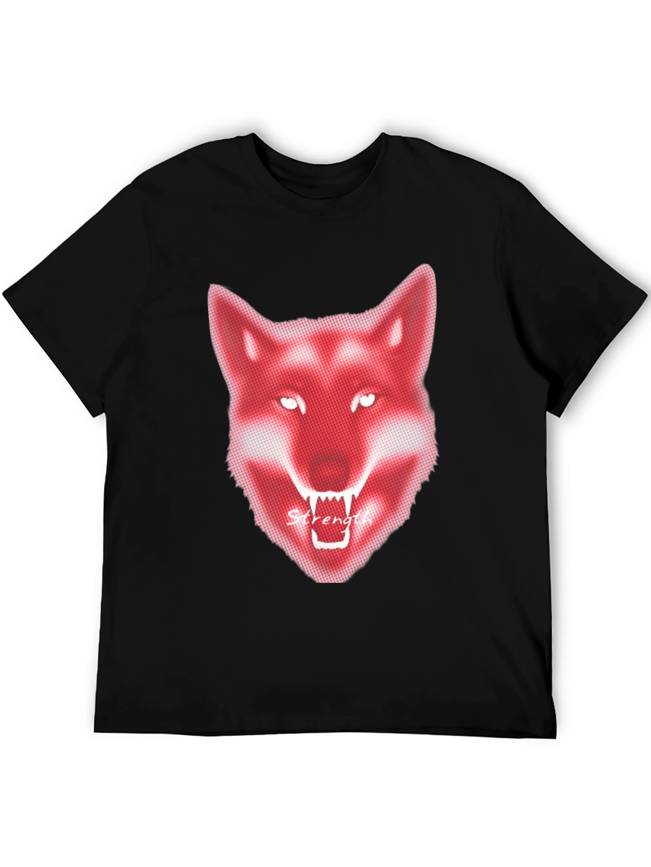 Mens Black T-Shirt - Red Wolf Graphic - Strength
