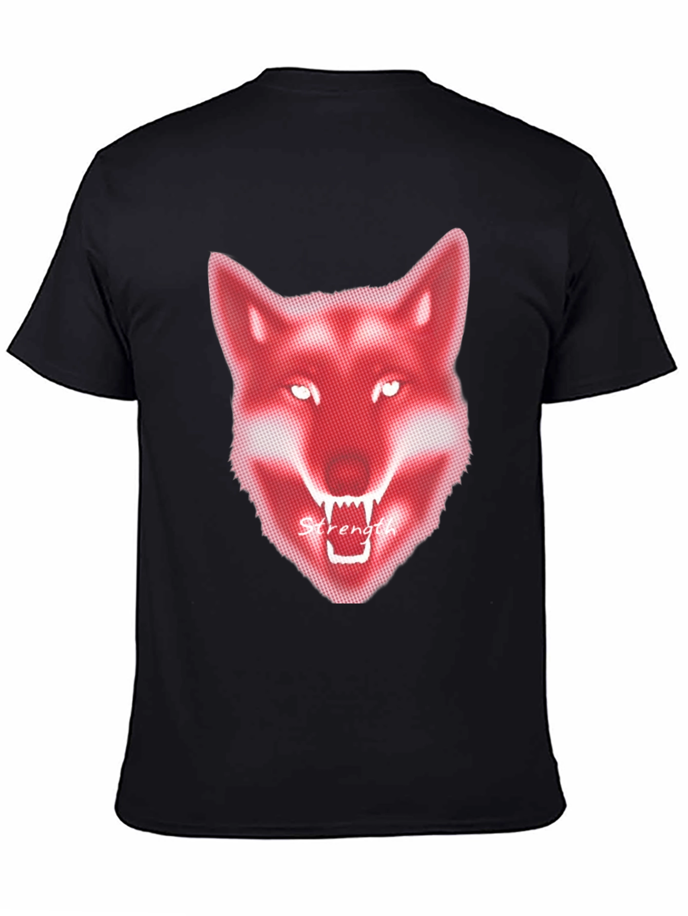 Mens Black T-Shirt - Red Wolf Graphic - Strength