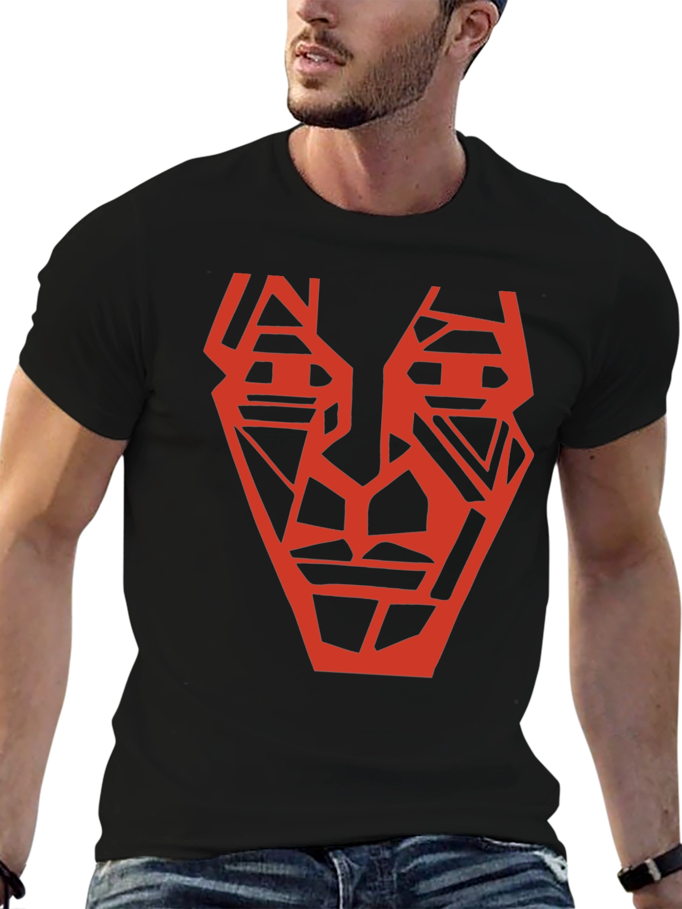 Abstract Geometric Face Graphic Tee - Black