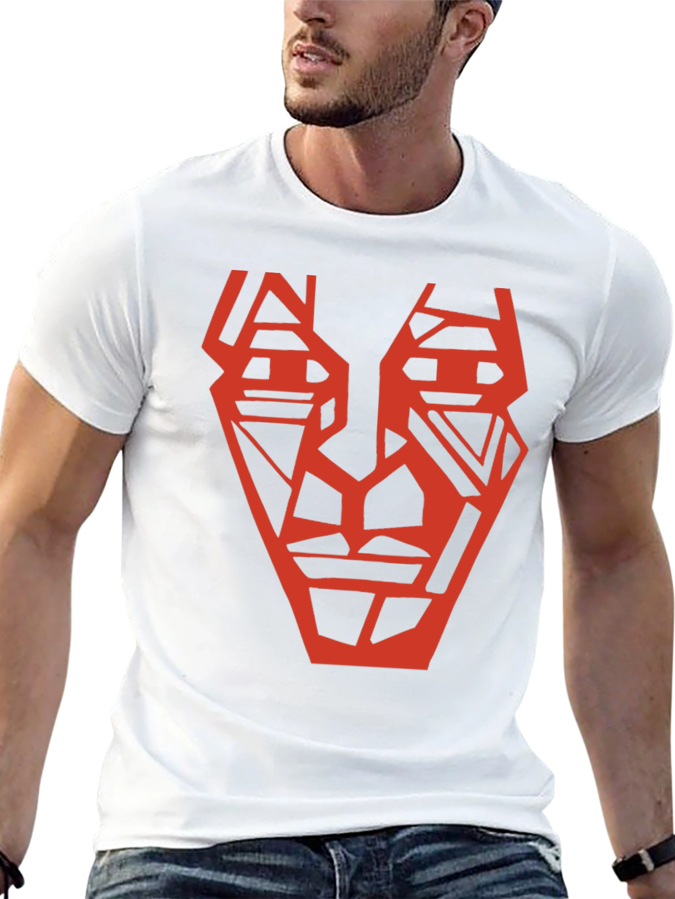 Abstract Geometric Face Graphic Tee - Black