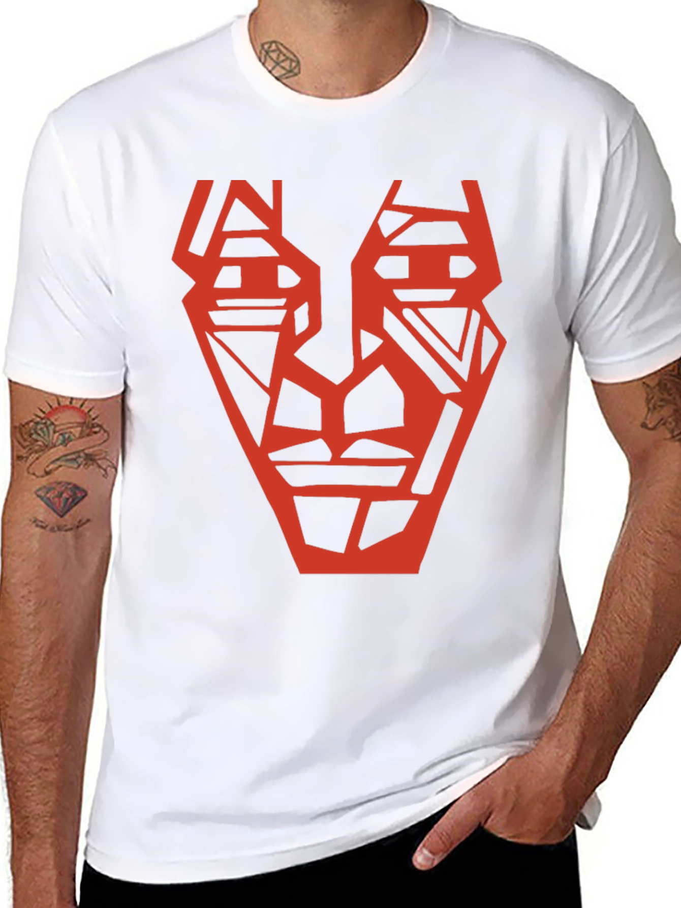 Abstract Geometric Face Graphic Tee - Black