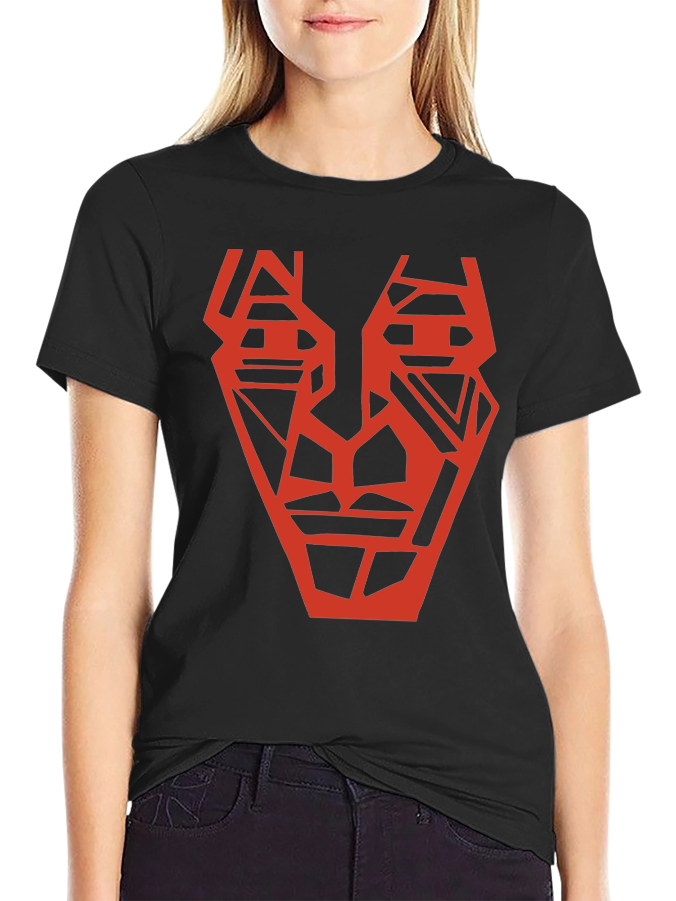 Abstract Geometric Face Graphic Tee - Black