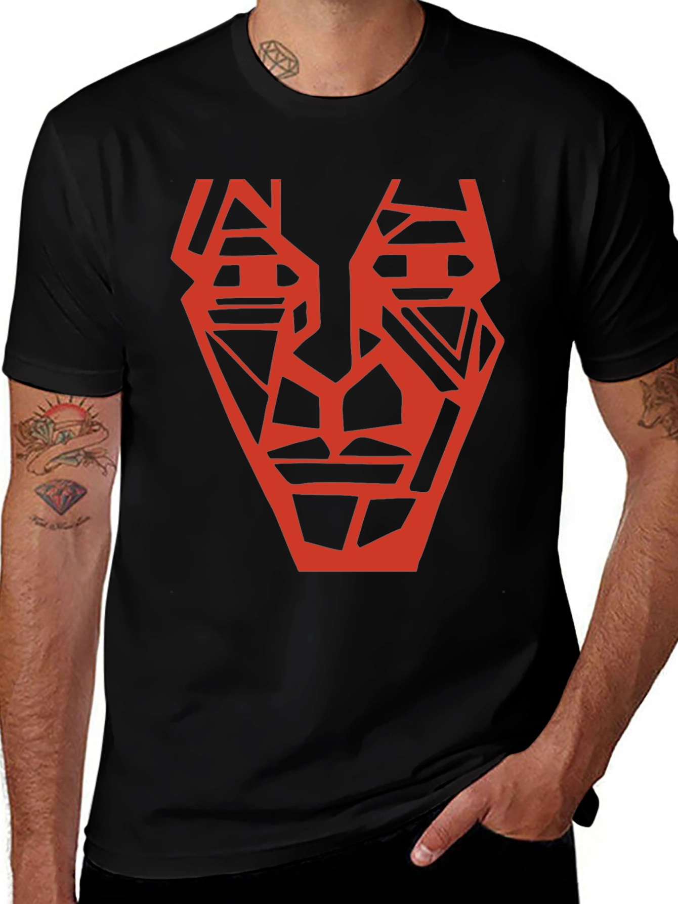Abstract Geometric Face Graphic Tee - Black