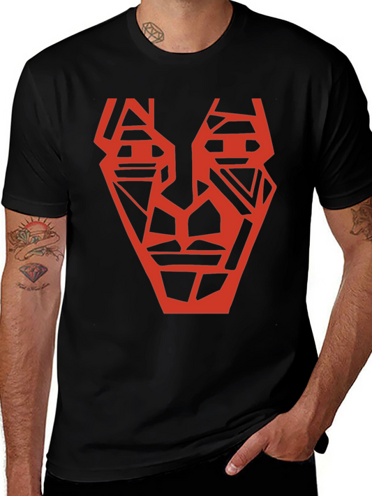 Abstract Geometric Face Graphic Tee - Black