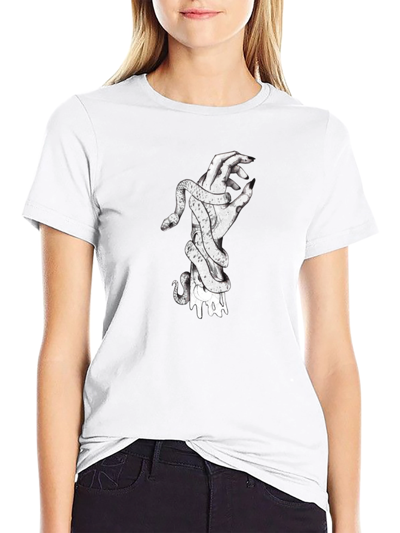 Snake Wrapped Around Hand Graphic Tee - Black