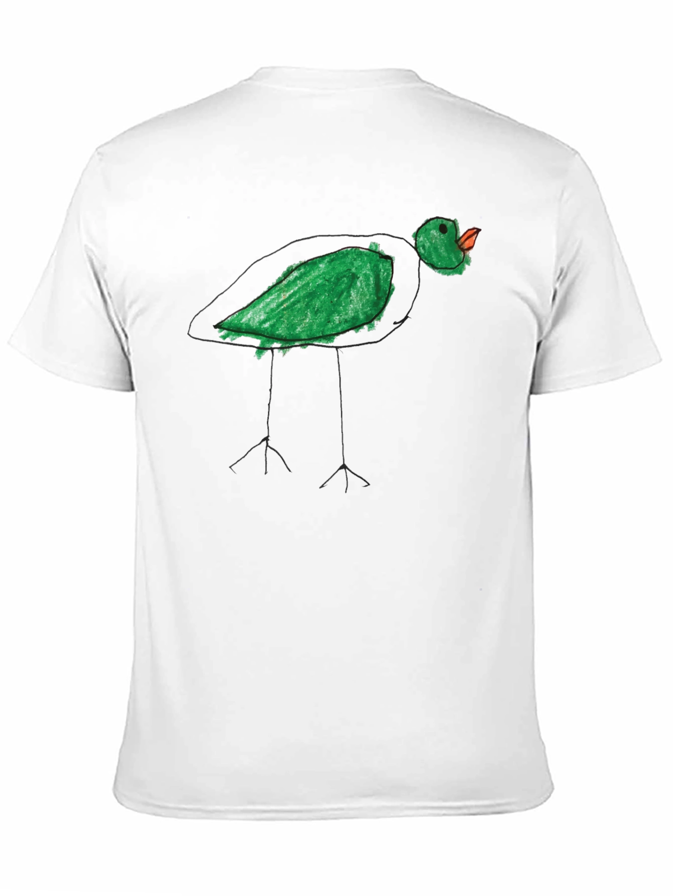 Whimsical Green Bird Tee - Unique Hand Drawn Style