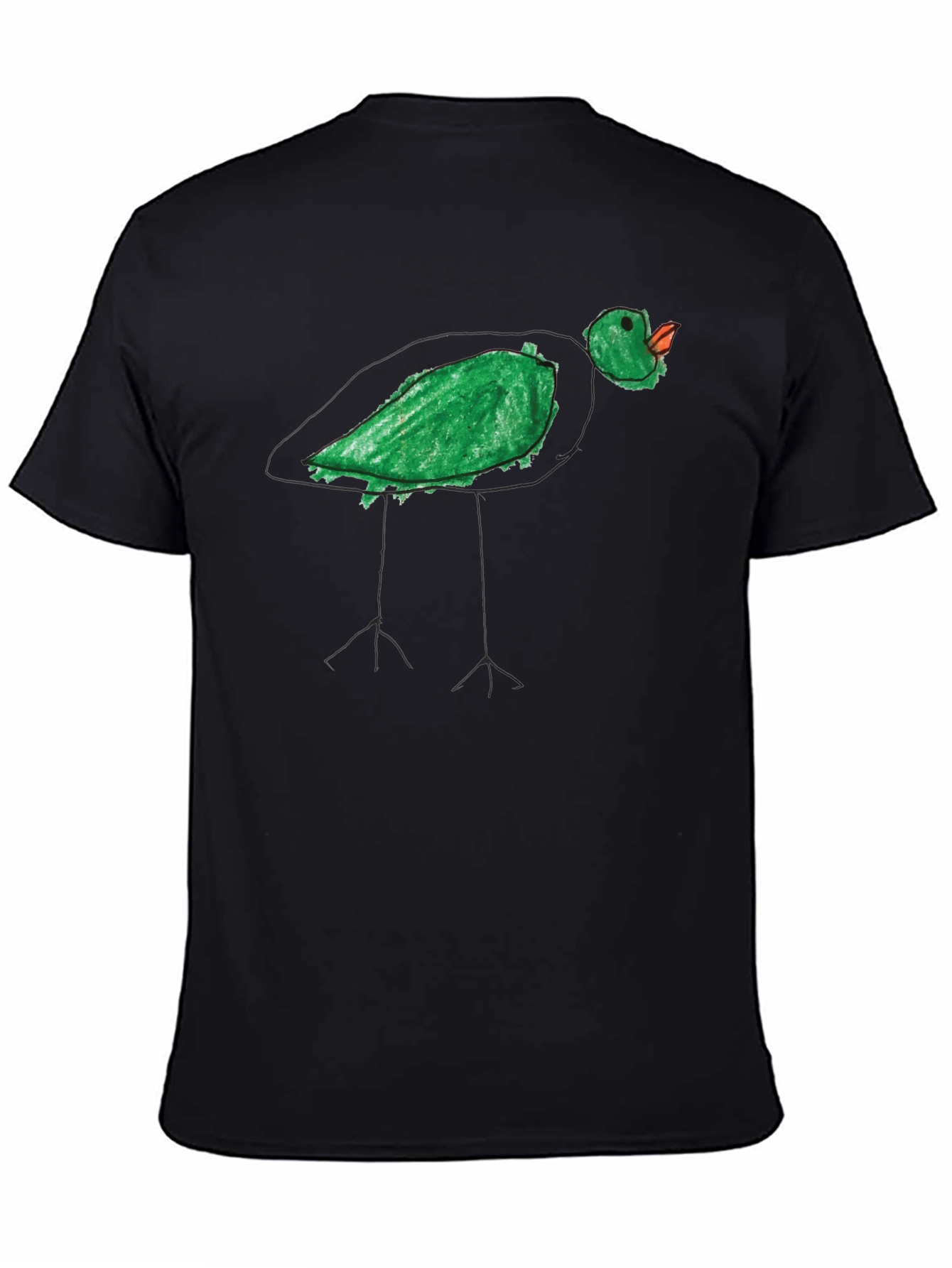 Whimsical Green Bird Tee - Unique Hand Drawn Style