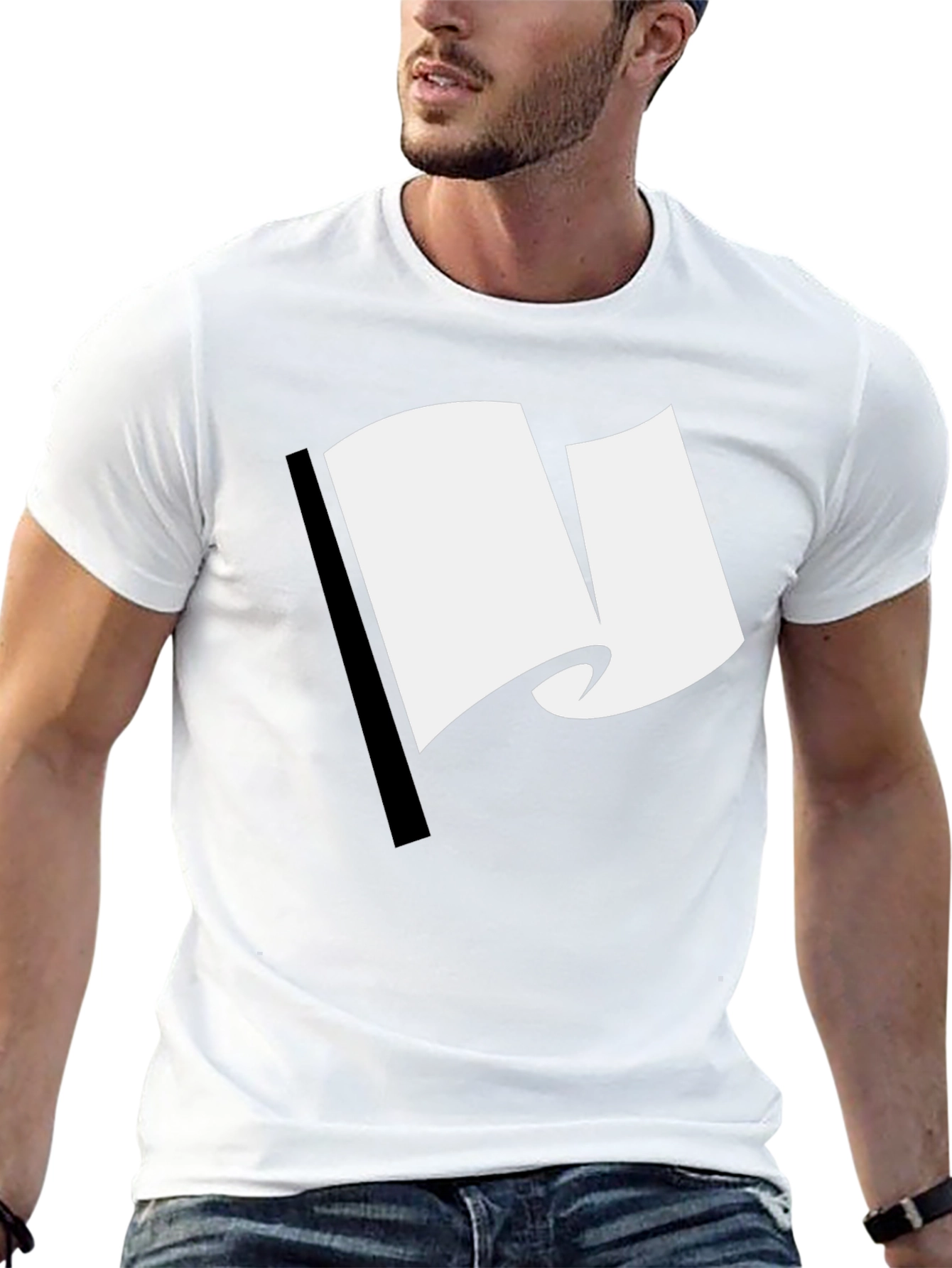 Black T-Shirt with White Flag Graphic Design