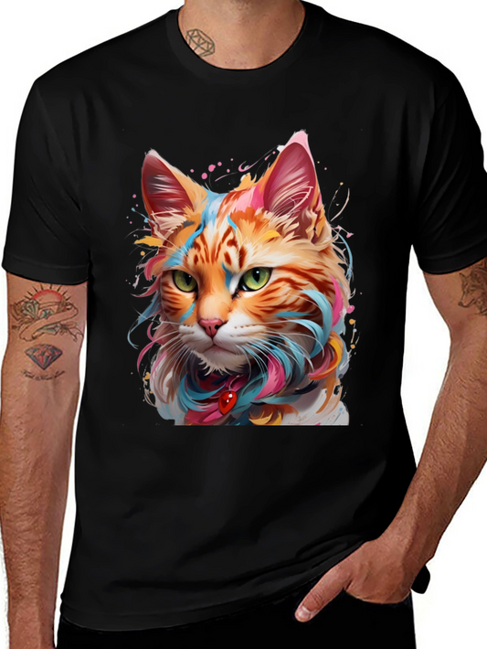Colorful Cat Graphic Tee - Unique Artistic Design
