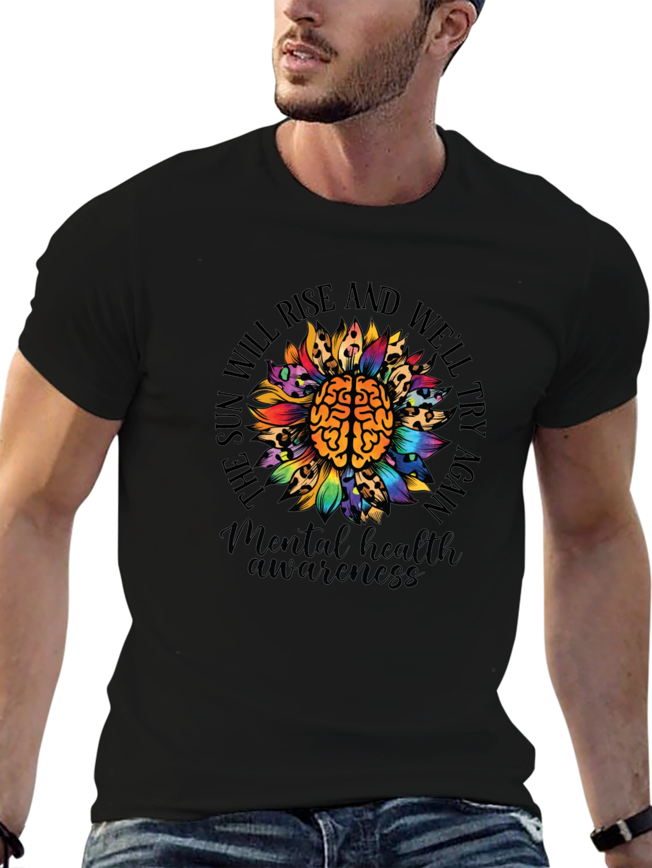 Mental Health Awareness Sunflower Brain T-Shirt