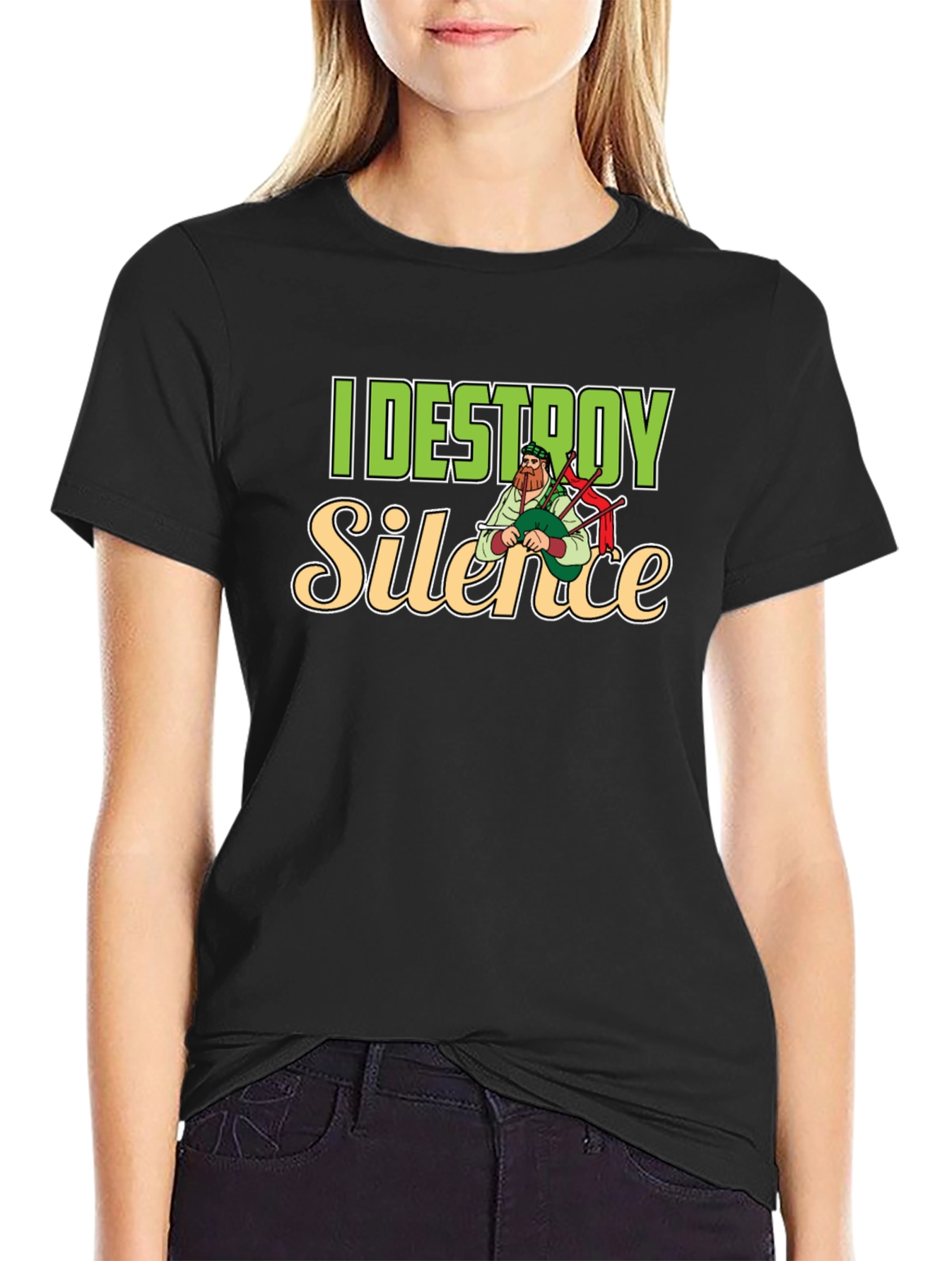 I Destroy Silence T-Shirt Bagpipe Player Tee