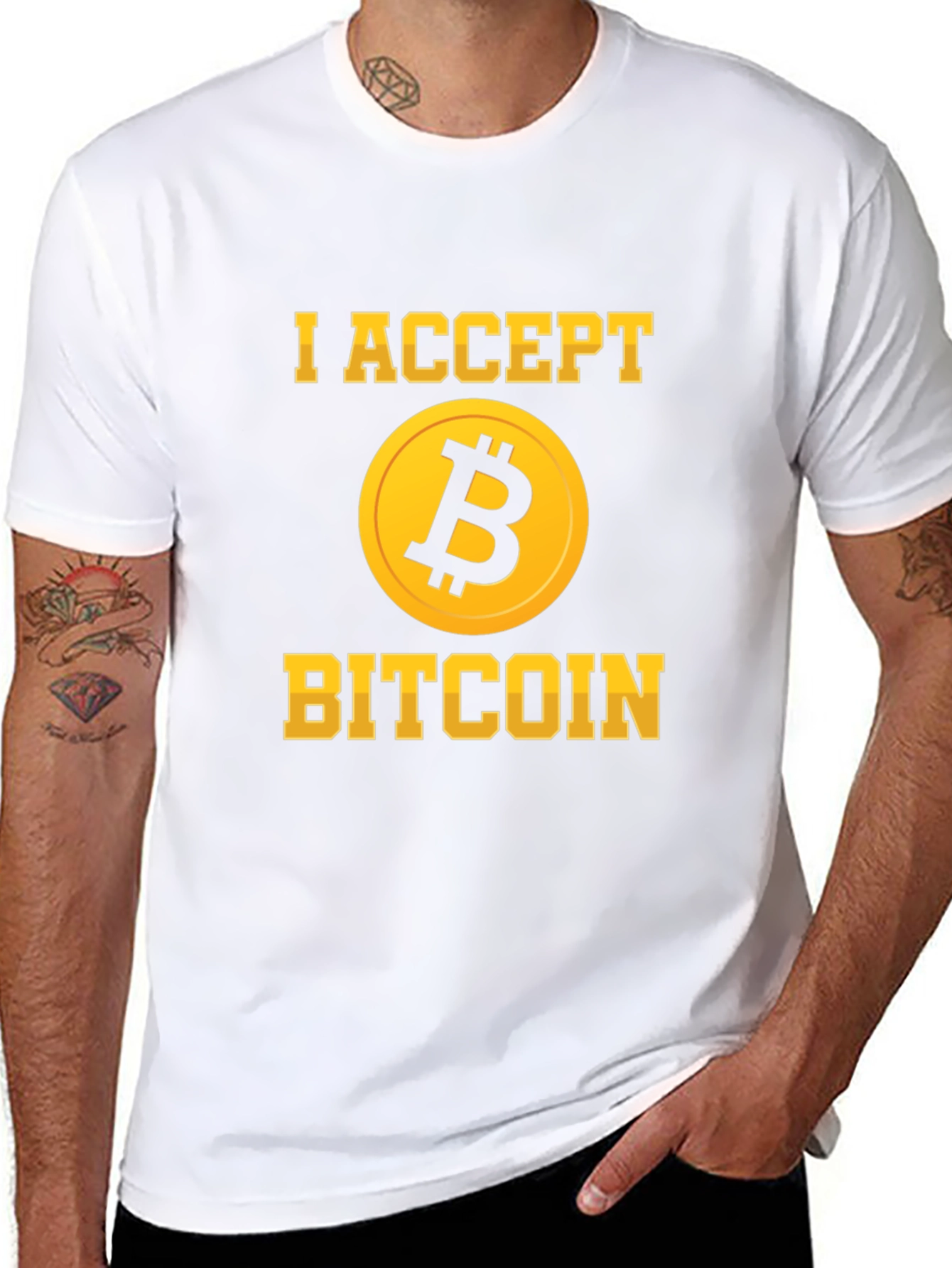 I Accept Bitcoin Black T-Shirt Crypto Currency Design