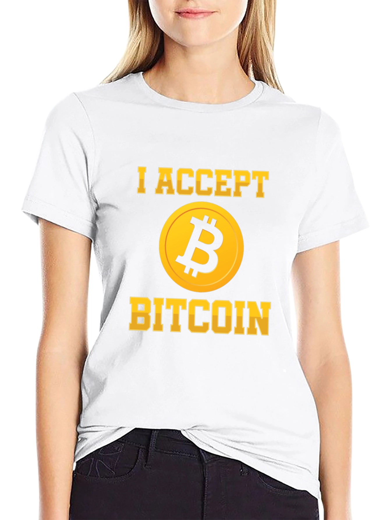 I Accept Bitcoin Black T-Shirt Crypto Currency Design
