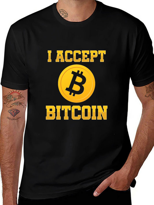I Accept Bitcoin Black T-Shirt Crypto Currency Design