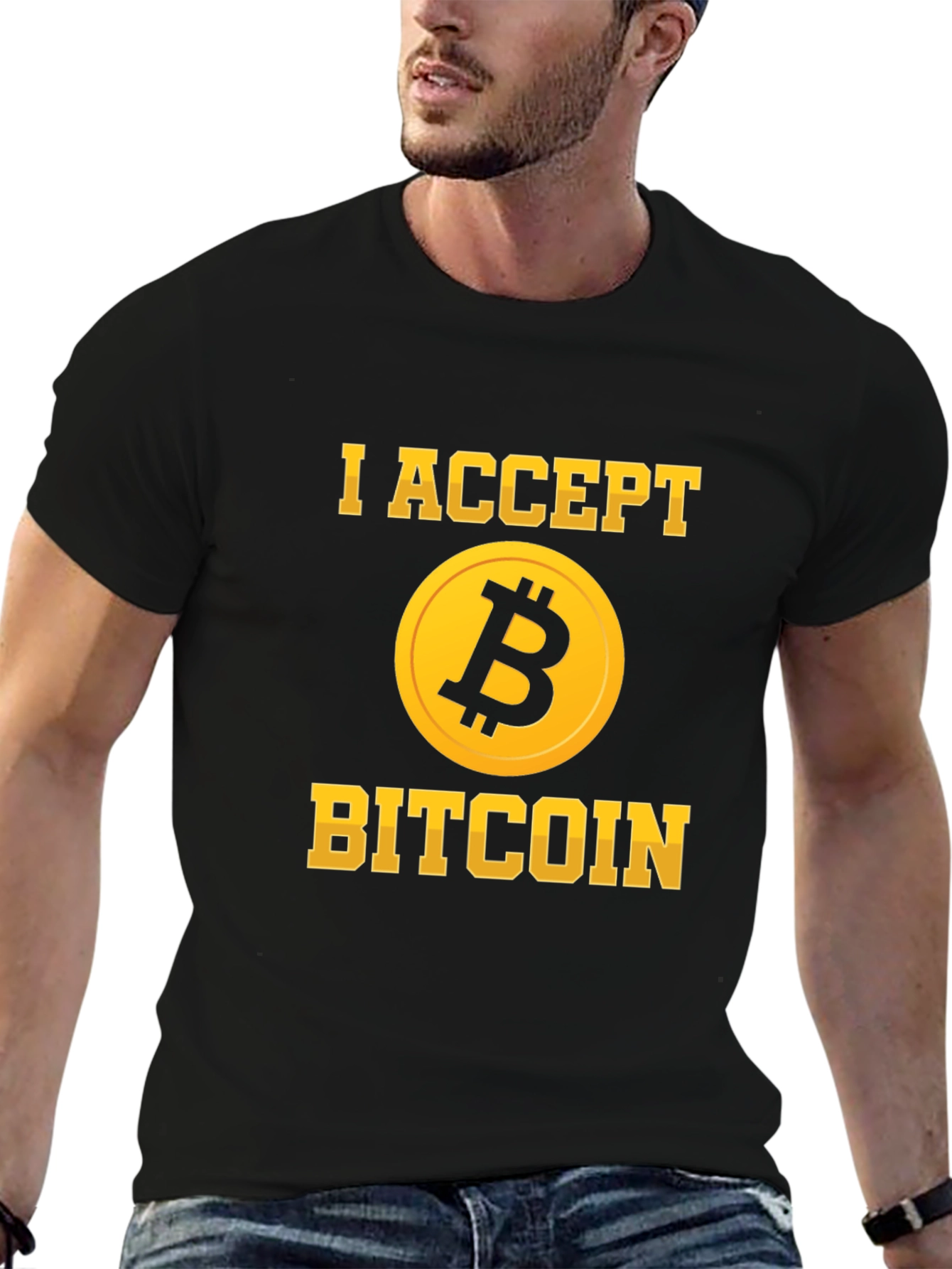 I Accept Bitcoin Black T-Shirt Crypto Currency Design