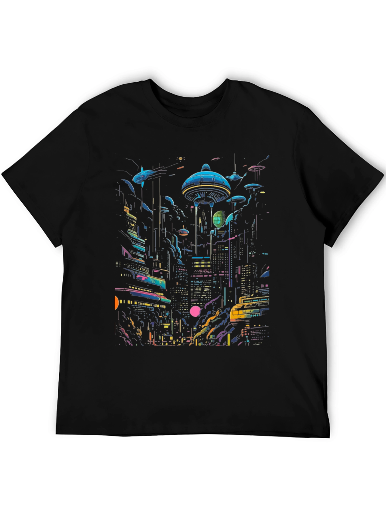 Neon Cityscape Graphic Tee - Retro Future Design