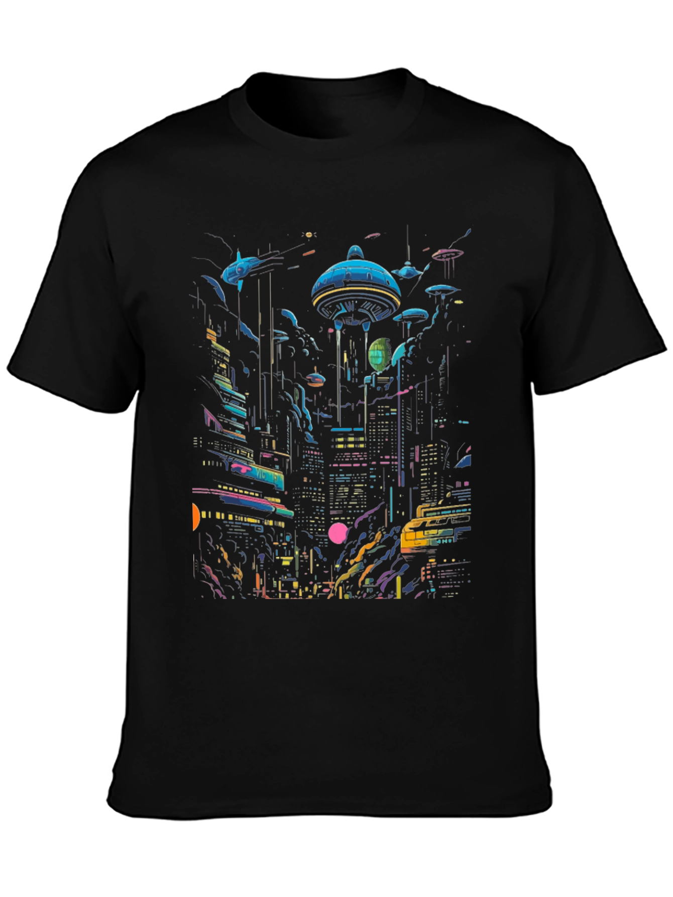 Neon Cityscape Graphic Tee - Retro Future Design
