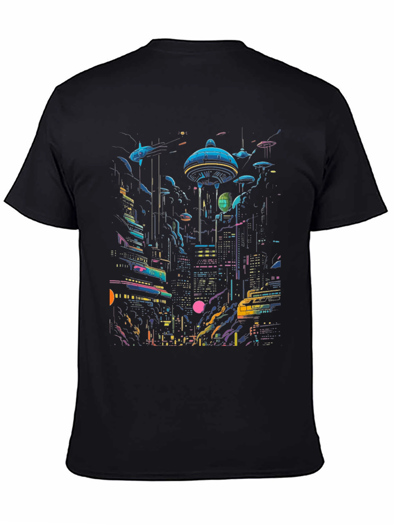 Neon Cityscape Graphic Tee - Retro Future Design