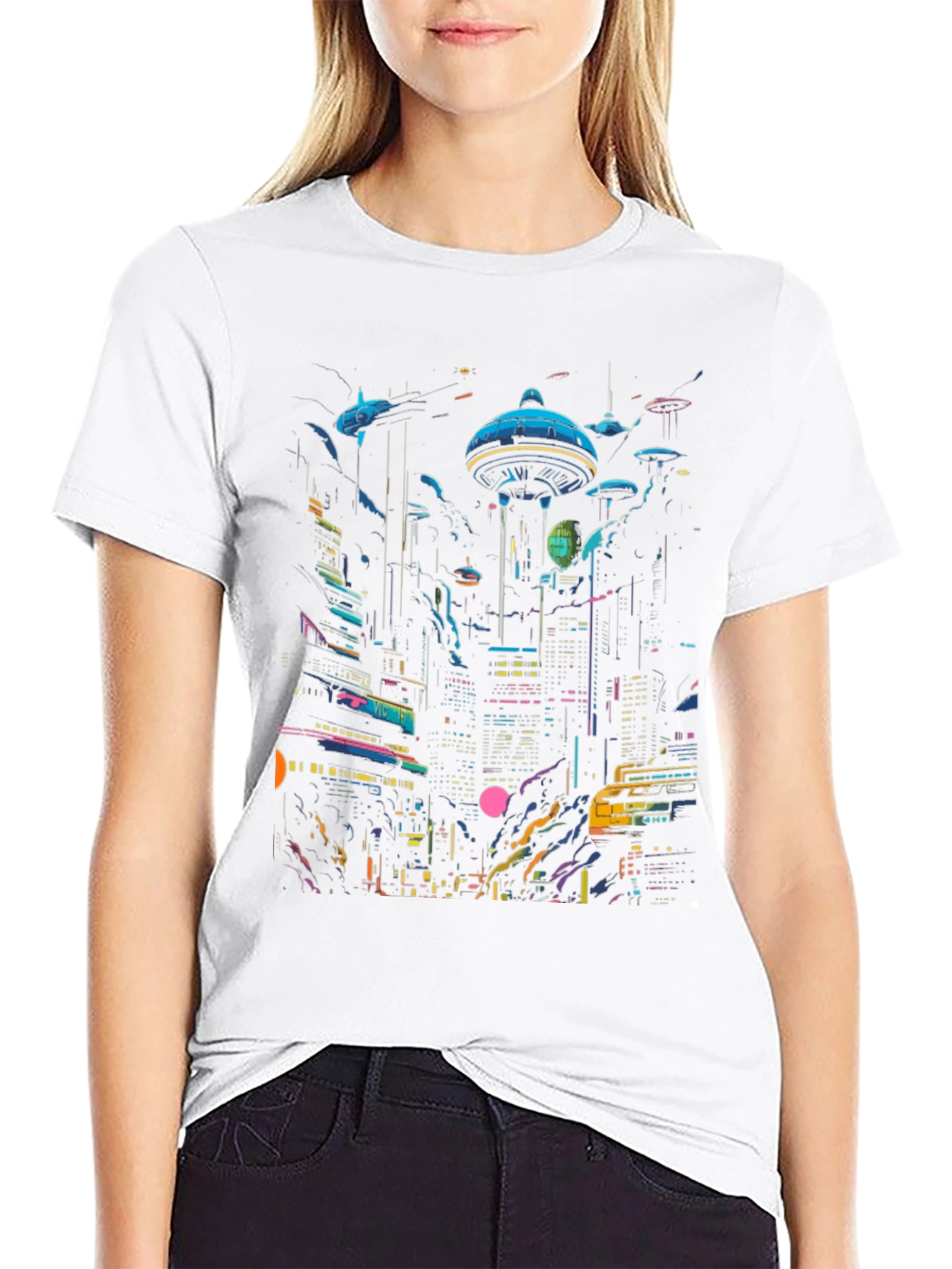 Neon Cityscape Graphic Tee - Retro Future Design