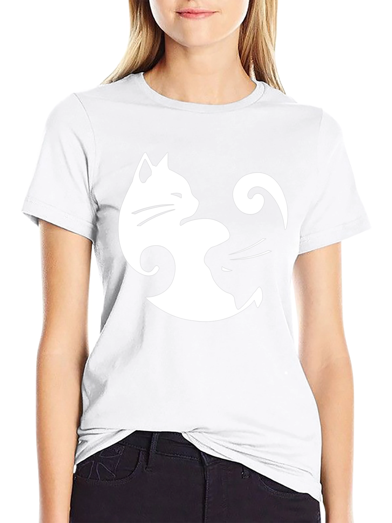 Yin Yang Cats Black T-Shirt - Stylish Balance