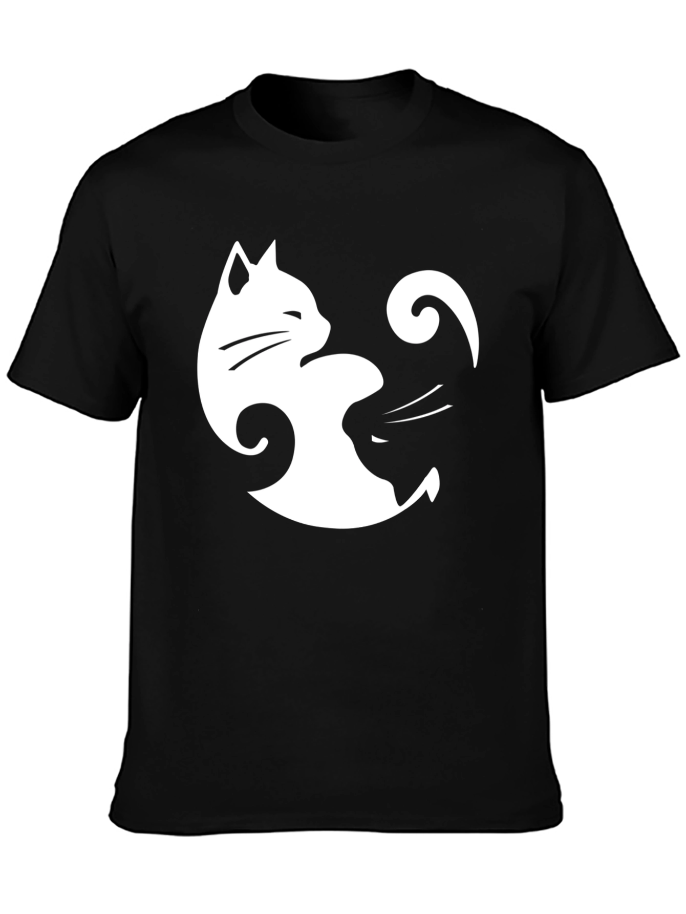 Yin Yang Cats Black T-Shirt - Stylish Balance