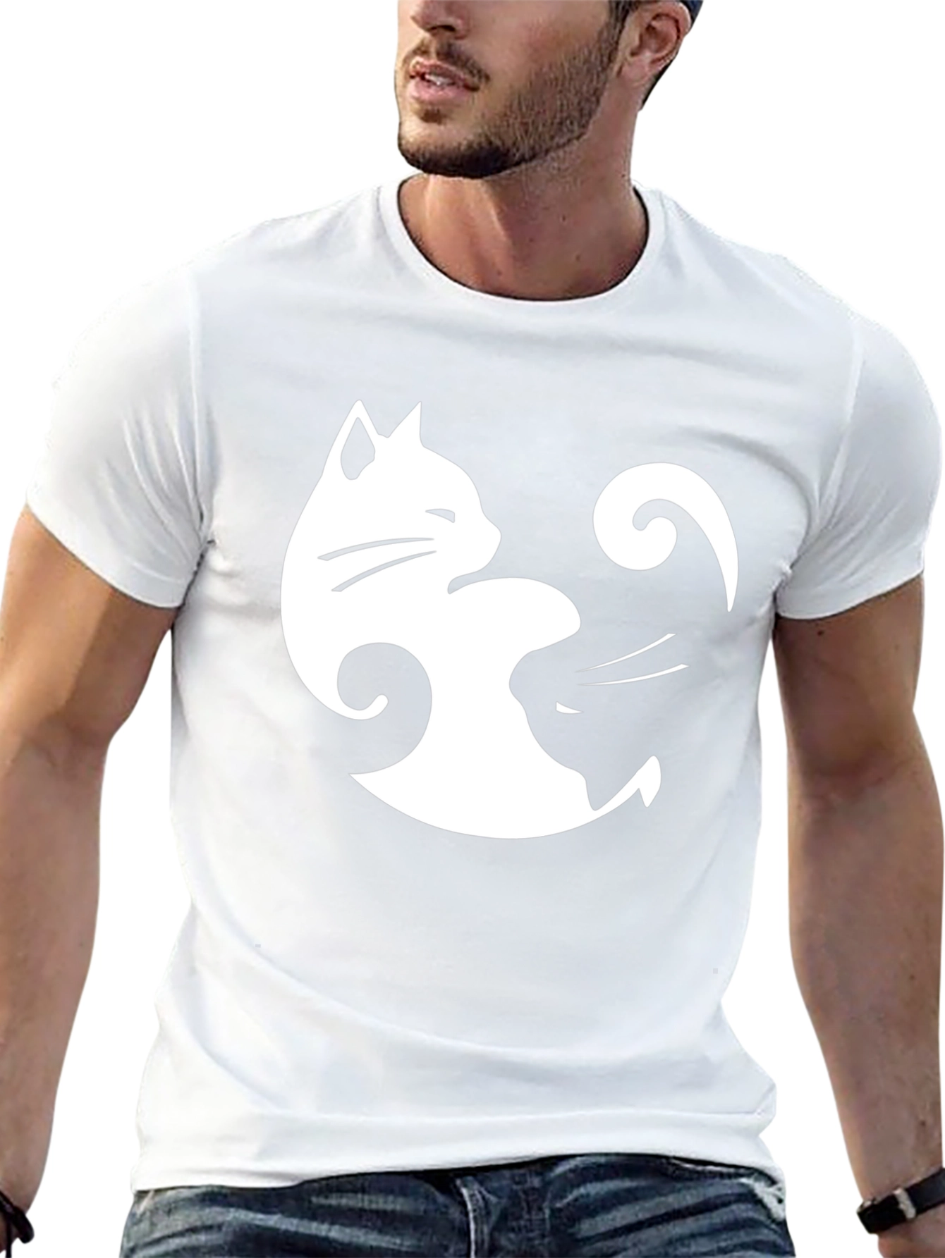 Yin Yang Cats Black T-Shirt - Stylish Balance