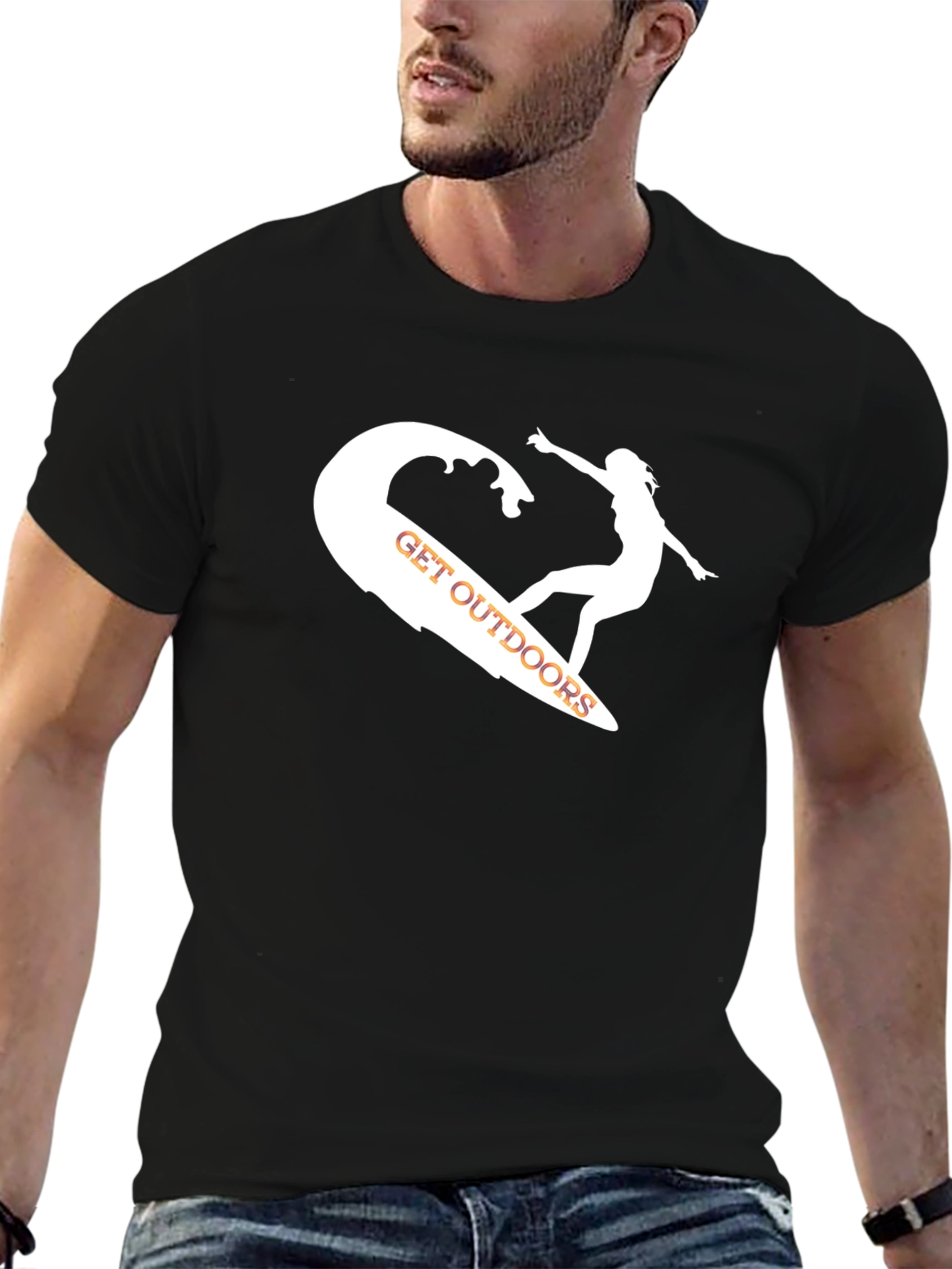 Surfing Outdoors Graphic Tee - Black Casual T-Shirt