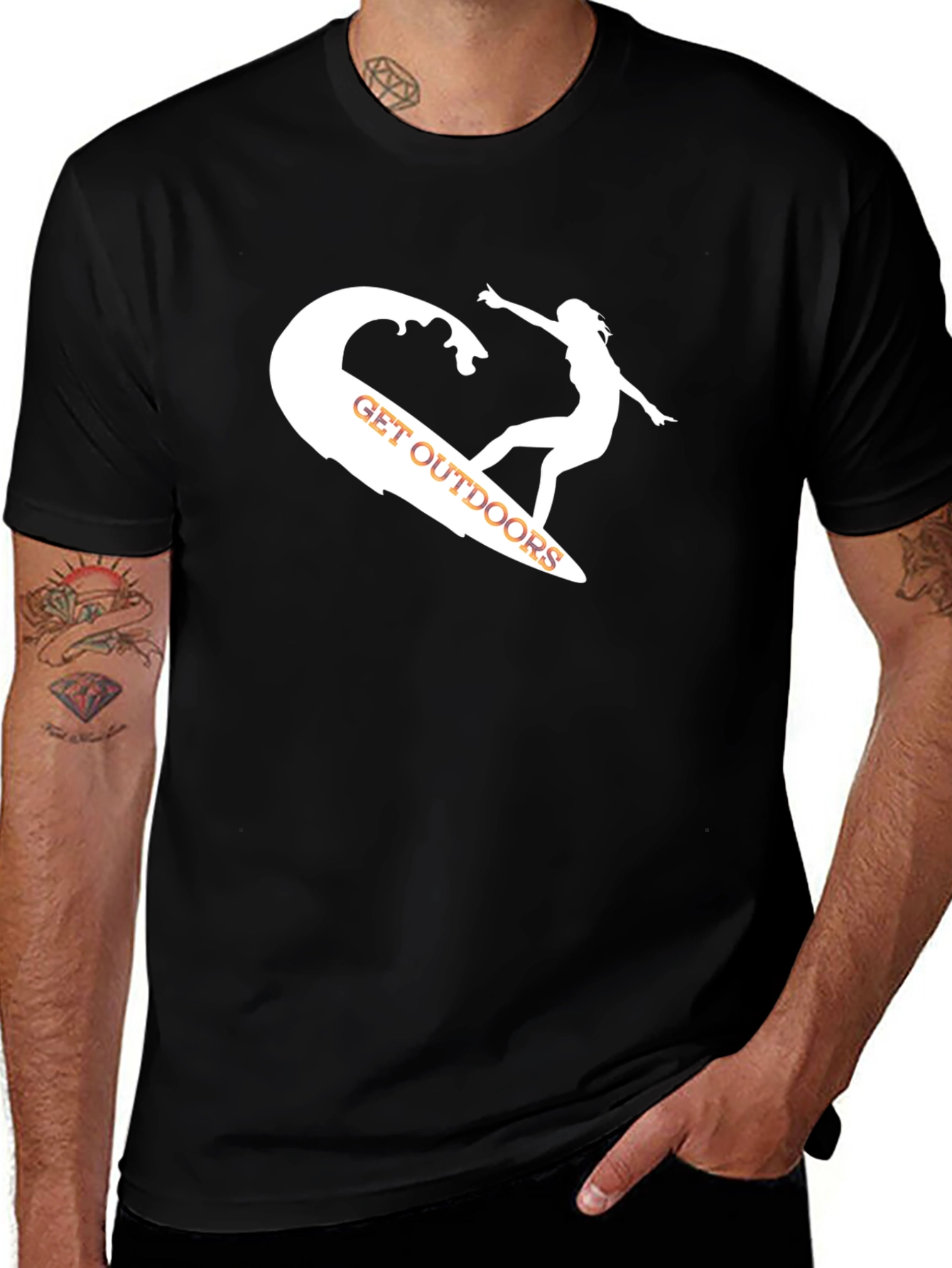 Surfing Outdoors Graphic Tee - Black Casual T-Shirt