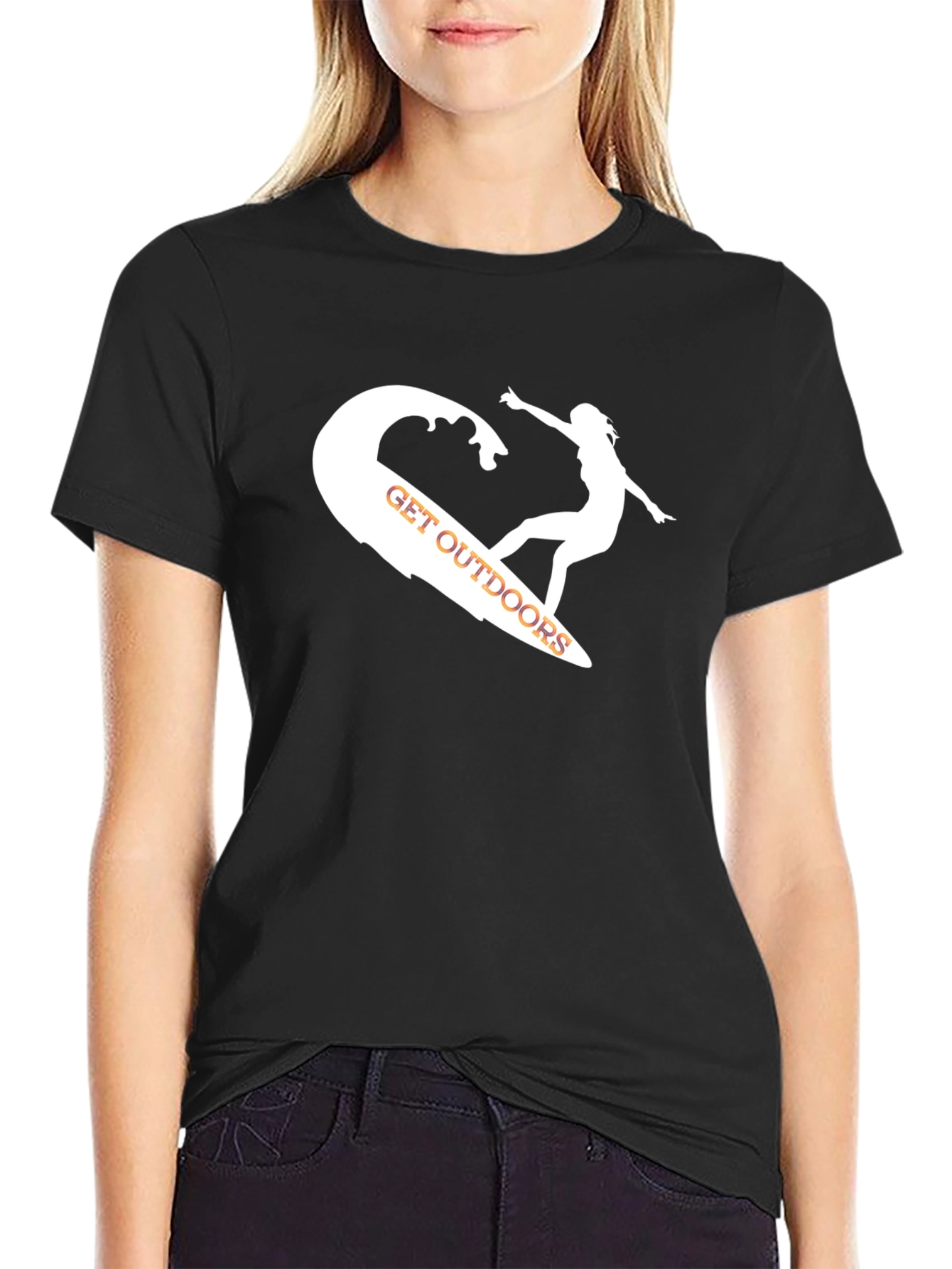 Surfing Outdoors Graphic Tee - Black Casual T-Shirt