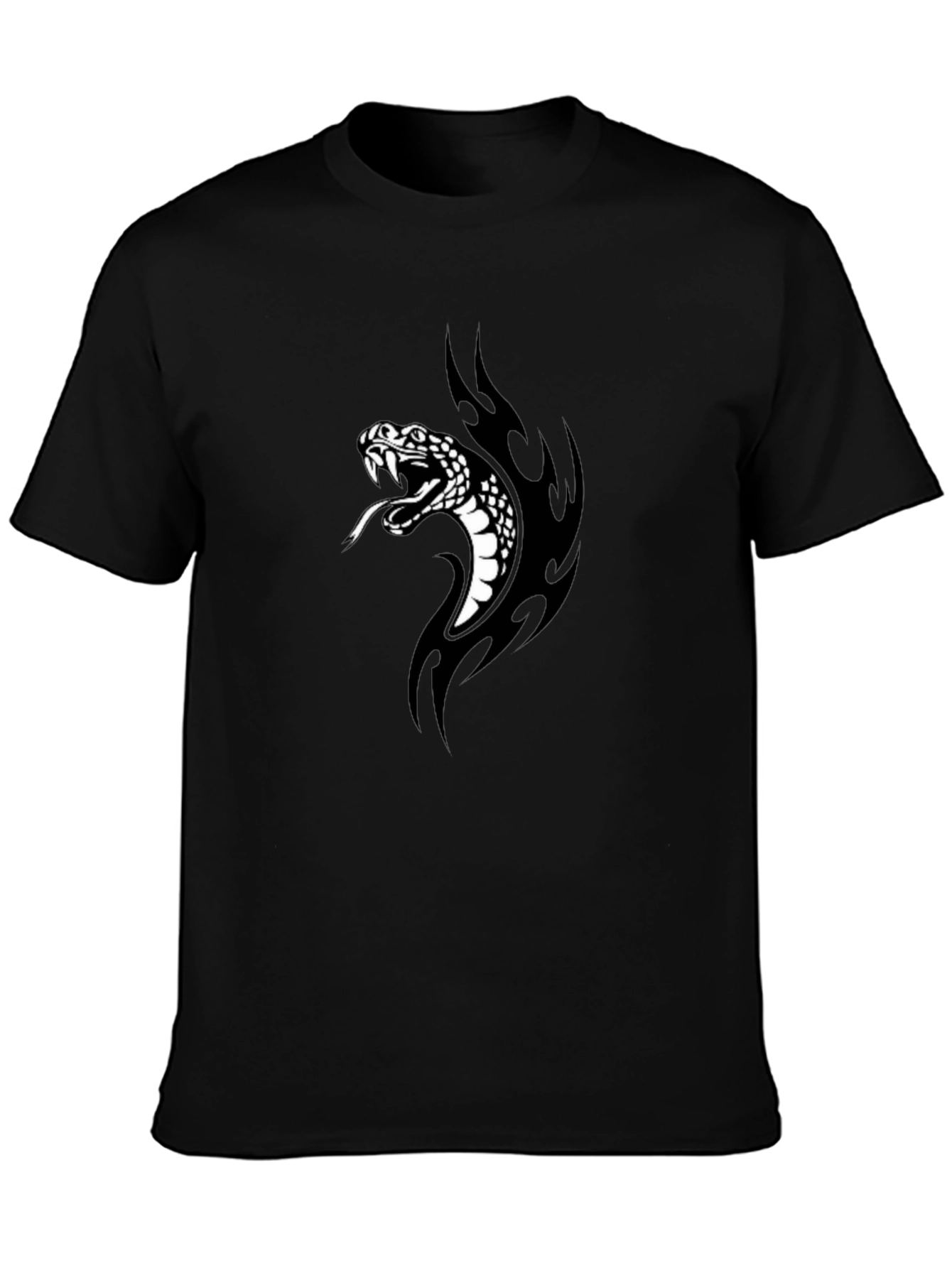 Mens Black T-Shirt with Snake Graphic