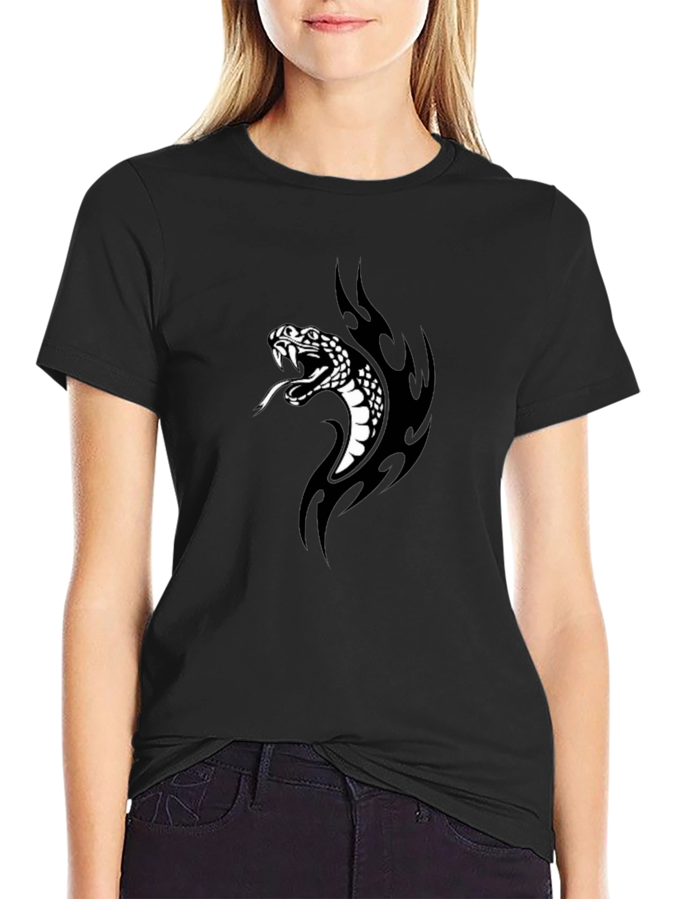 Mens Black T-Shirt with Snake Graphic